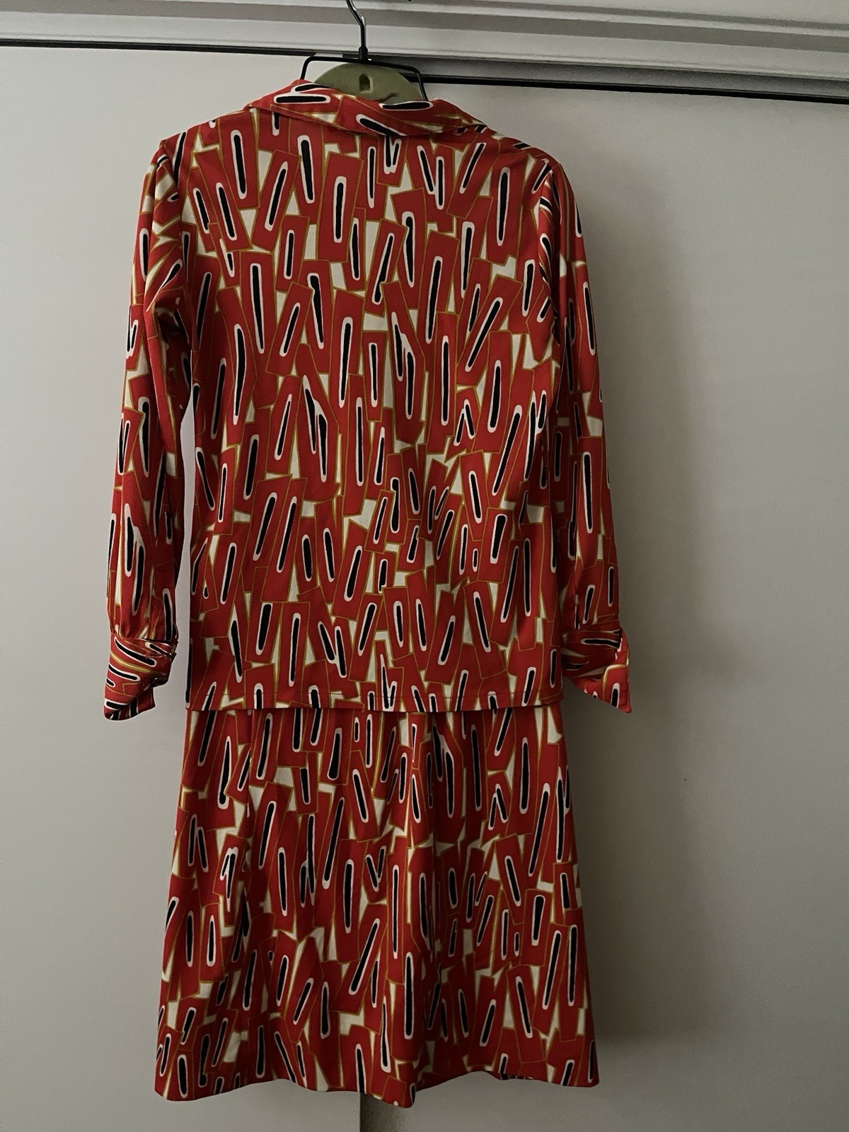 Roberto Firense Italy 70s Skirt and top set polyester orange black white Sz 8