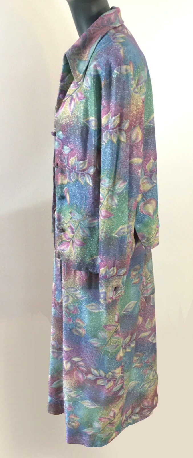 60s Size 16 Bust 38 Lurex Long Dress Jacket Belt VTG Maxi Prom Evening Gown Boho