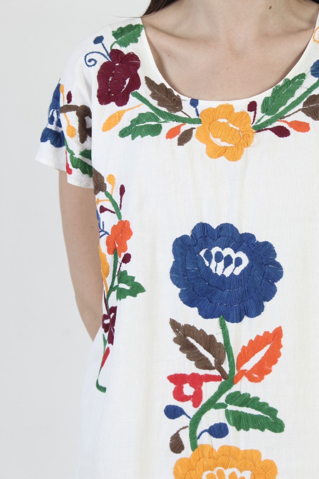 Mexican Birds Dress Vtg Embroidered Ethnic Kaftan Pool Cover Up Puebla Sundress