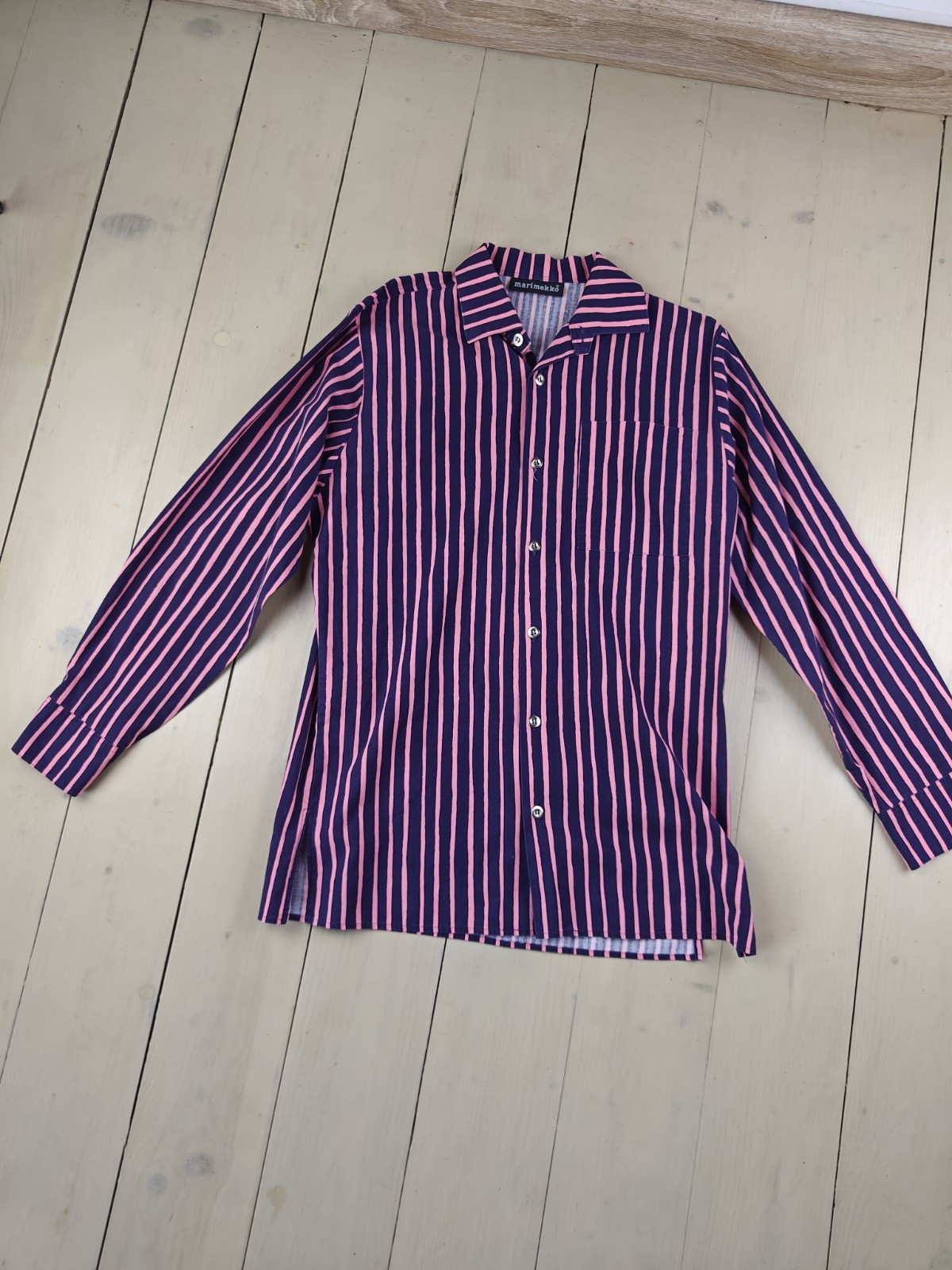 Vintage Marimekko Jokapoika Piccolo Shirt Navy Pink Striped Size 37