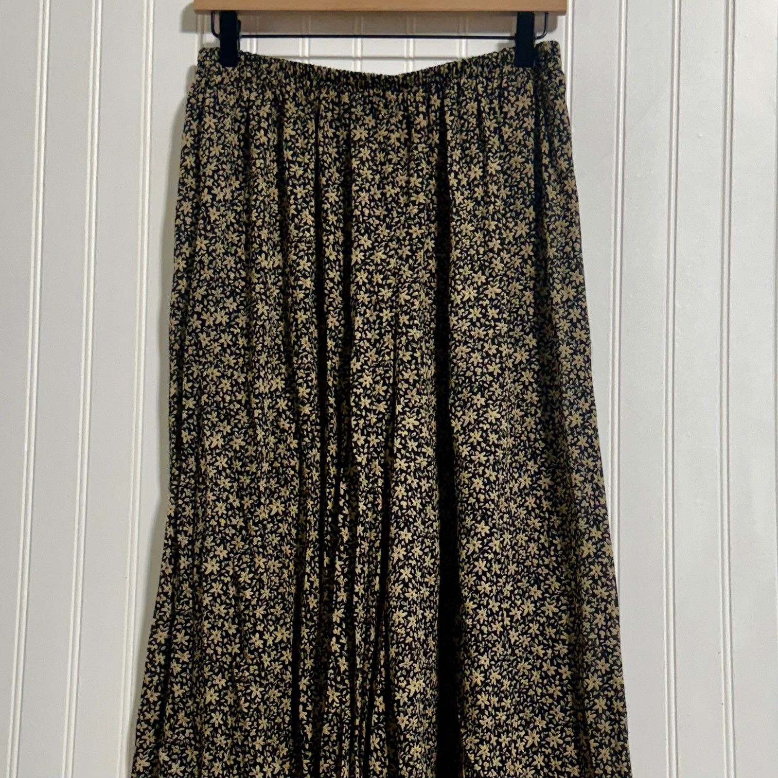Elisse Vintage Womens 11/12 Palazzo Pants Floral Polyester Black Whimsigoth 90s