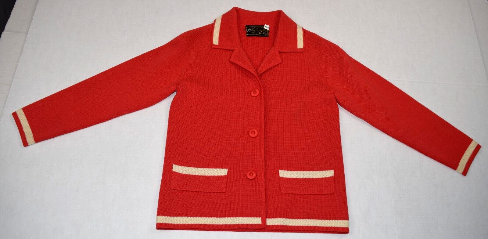 Vintage Sweater Top Skirt Set S/M 50s Tai Tung Orange Pink Lambs Wool 3 Piece