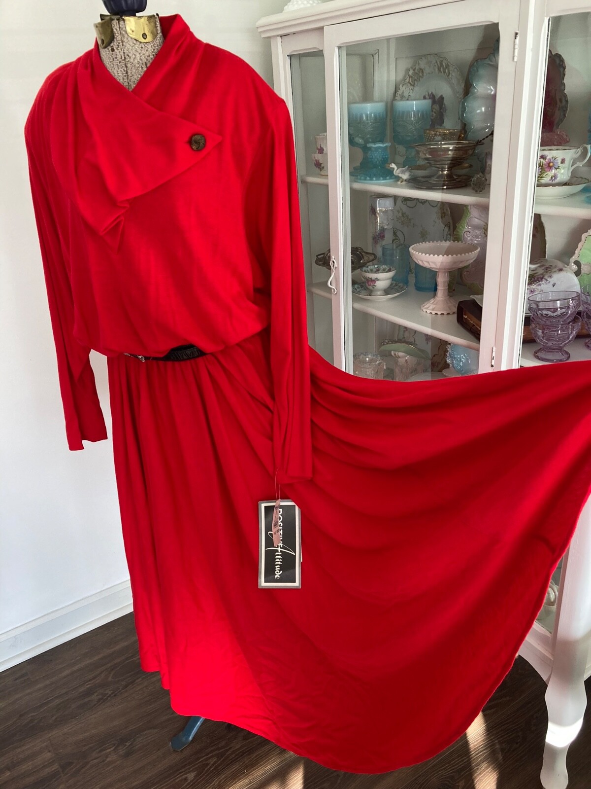 NOS Vintage 1980s SPEIGEL Red Jersey KNIT Dress Size 18 Bust 46
