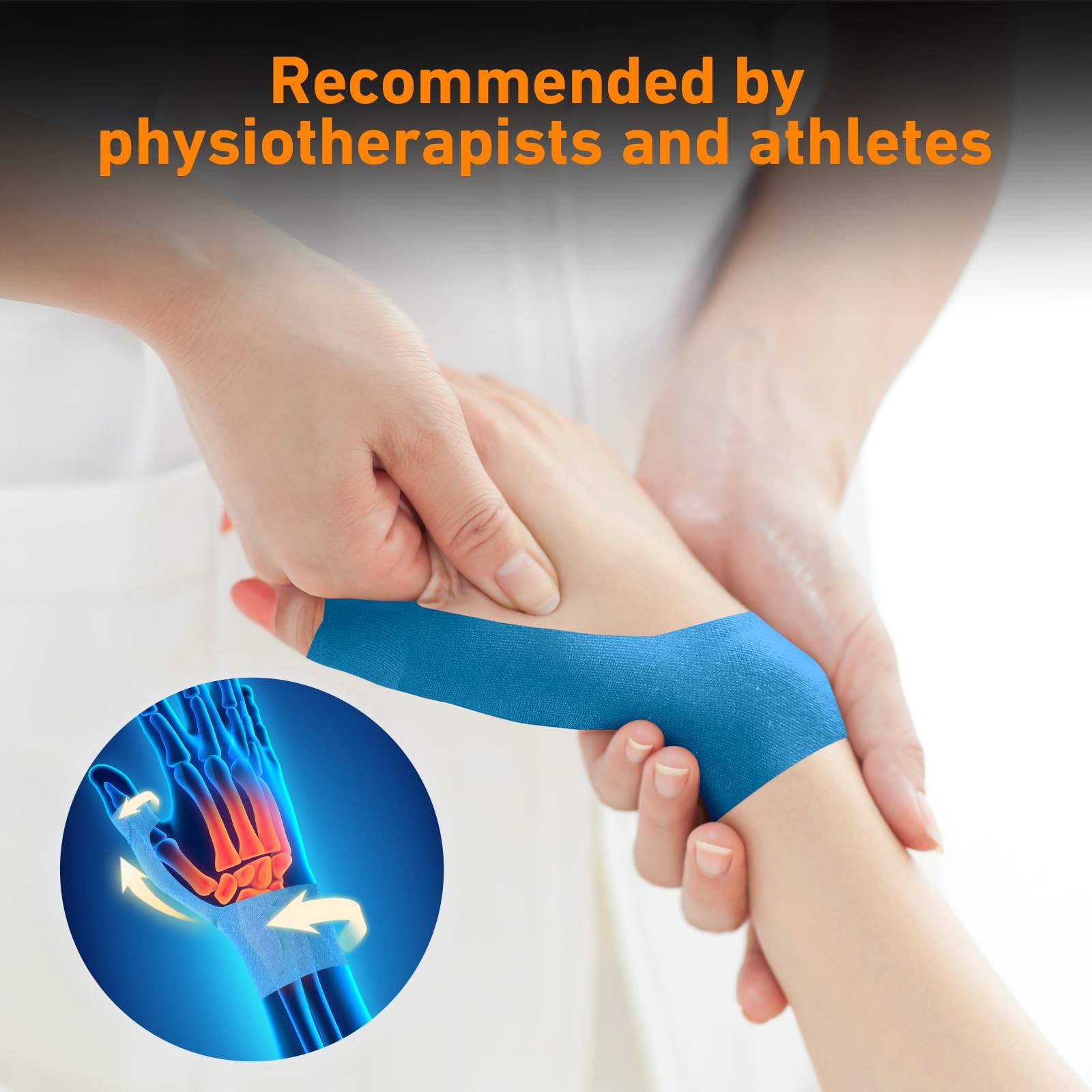 KTQUICK 24PCS Waterproof Hypoallergenic Kinesiology Tape Thumb Wrist Support Blu