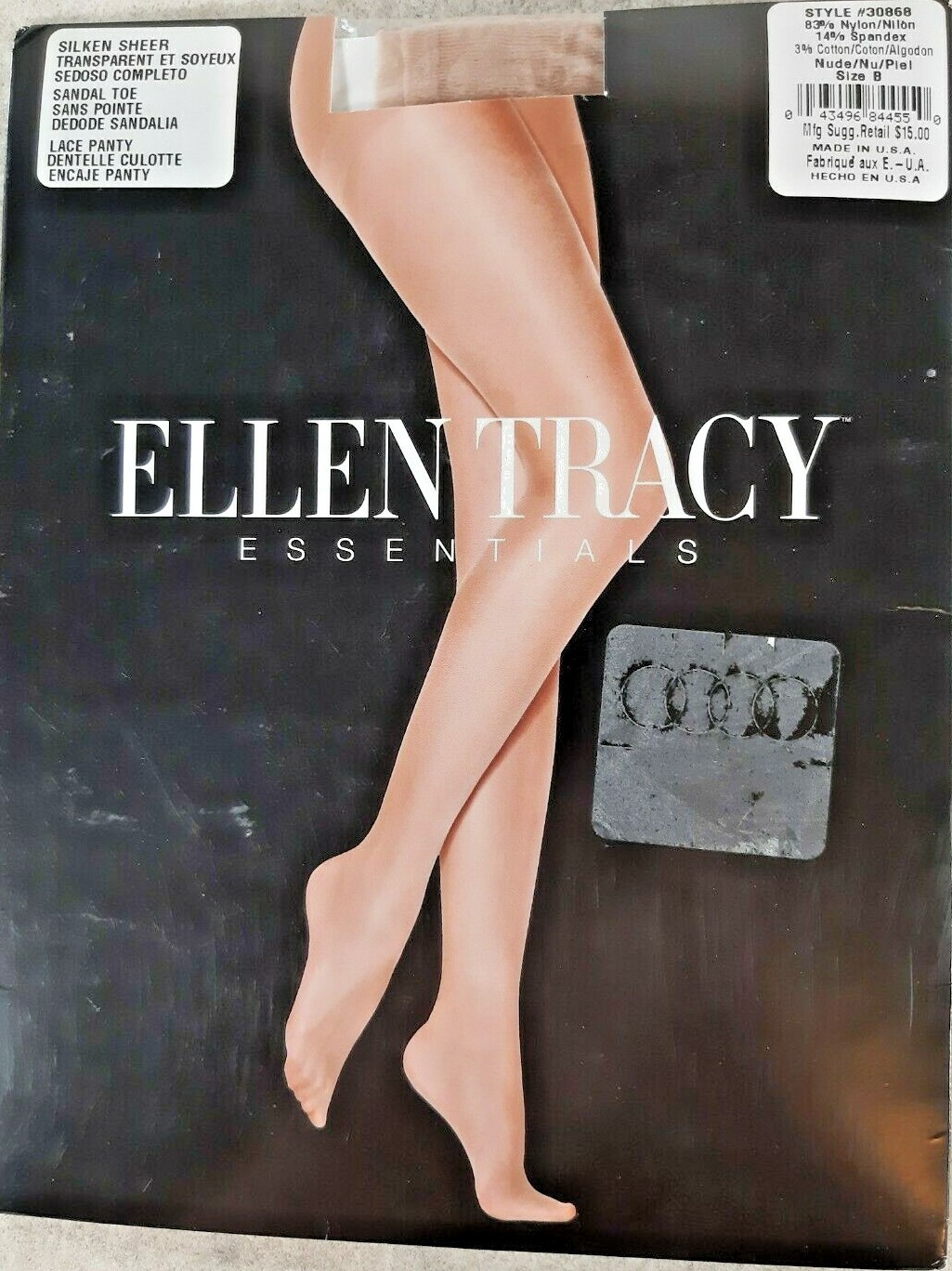 Pantyhose Nude Size B Lite Leg Support Sandel Toe Ellen Tracy Essentials