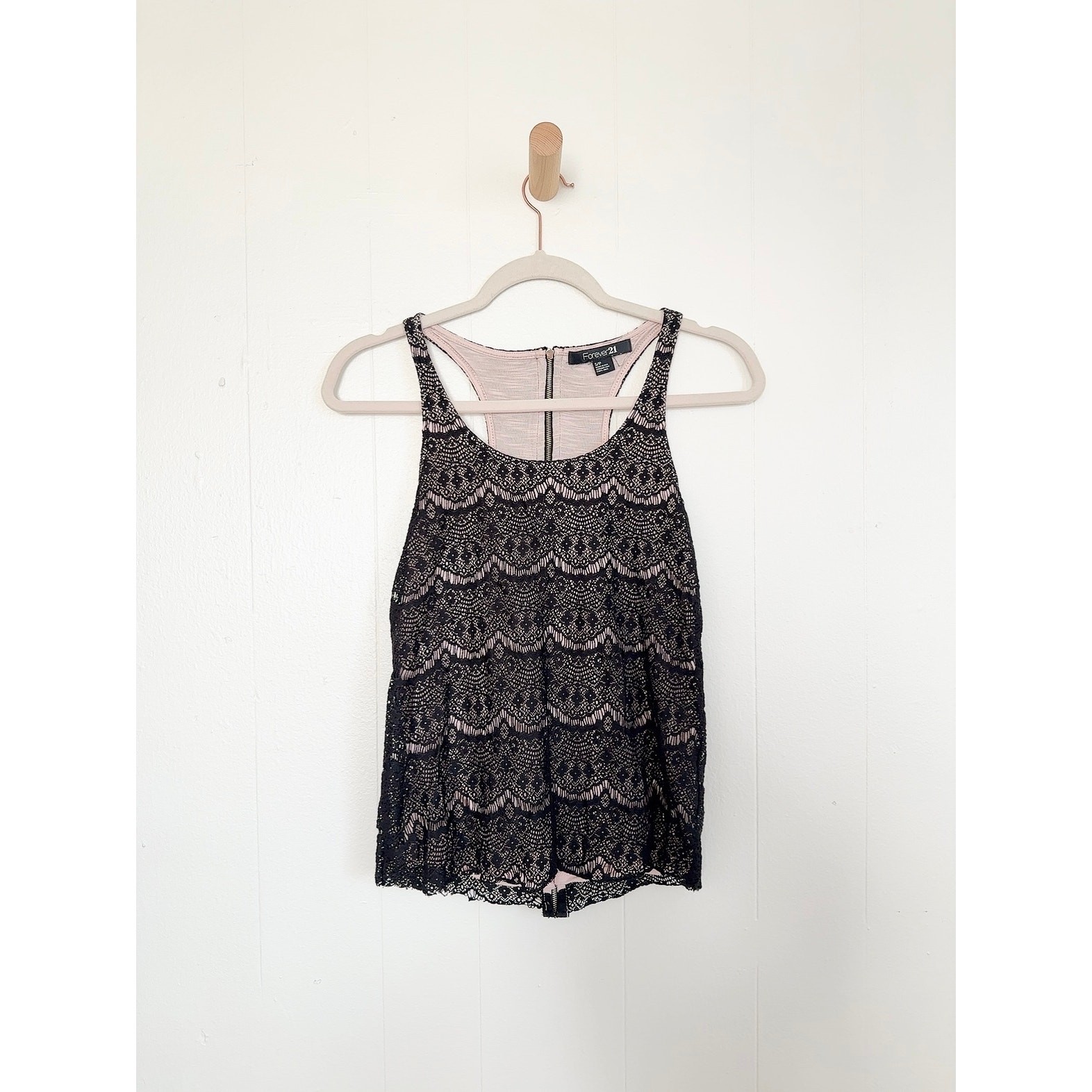 Vintage Y2K Black Sheer Mesh Lace Pink Lined Full Zip Tank Top S
