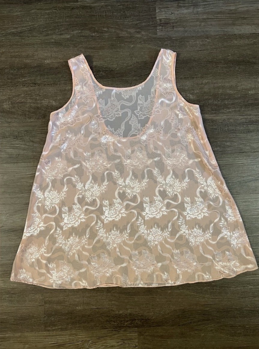 Vtg Victoria’s Secret 80’s Peach Crystal Floral Sweep Nightgown Babydoll XL H4