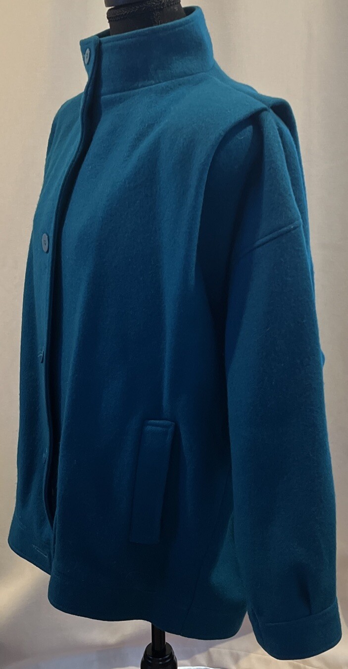 Vintage Learsi Turquoise 100% New Wool Coat Fully Lined Size 9 Beautiful