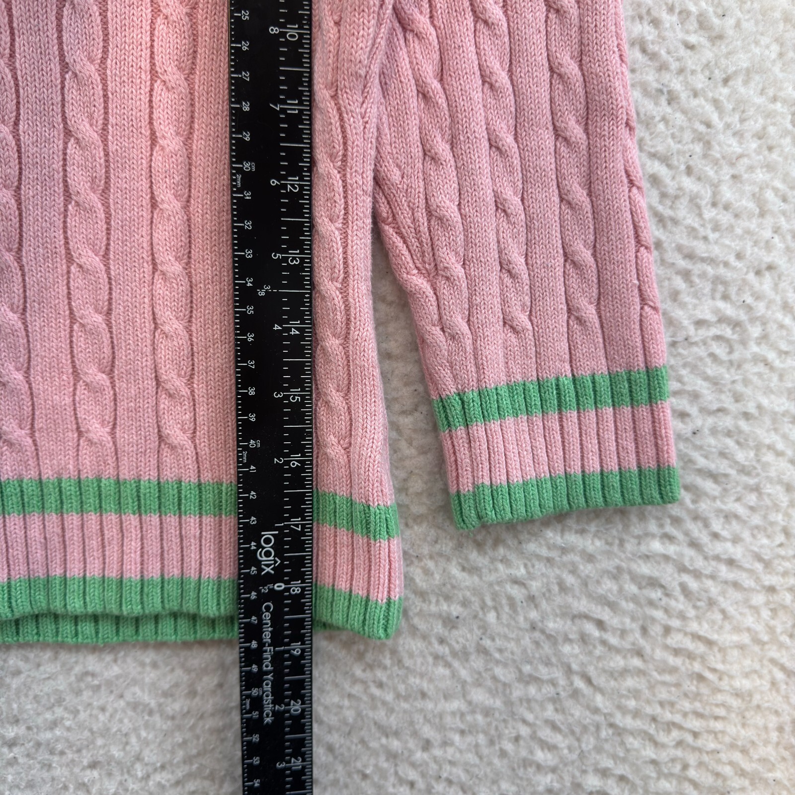 Y2K Vintage Sweater Top XS Small Pink Green Cable Knit Preppy Academia Tennis