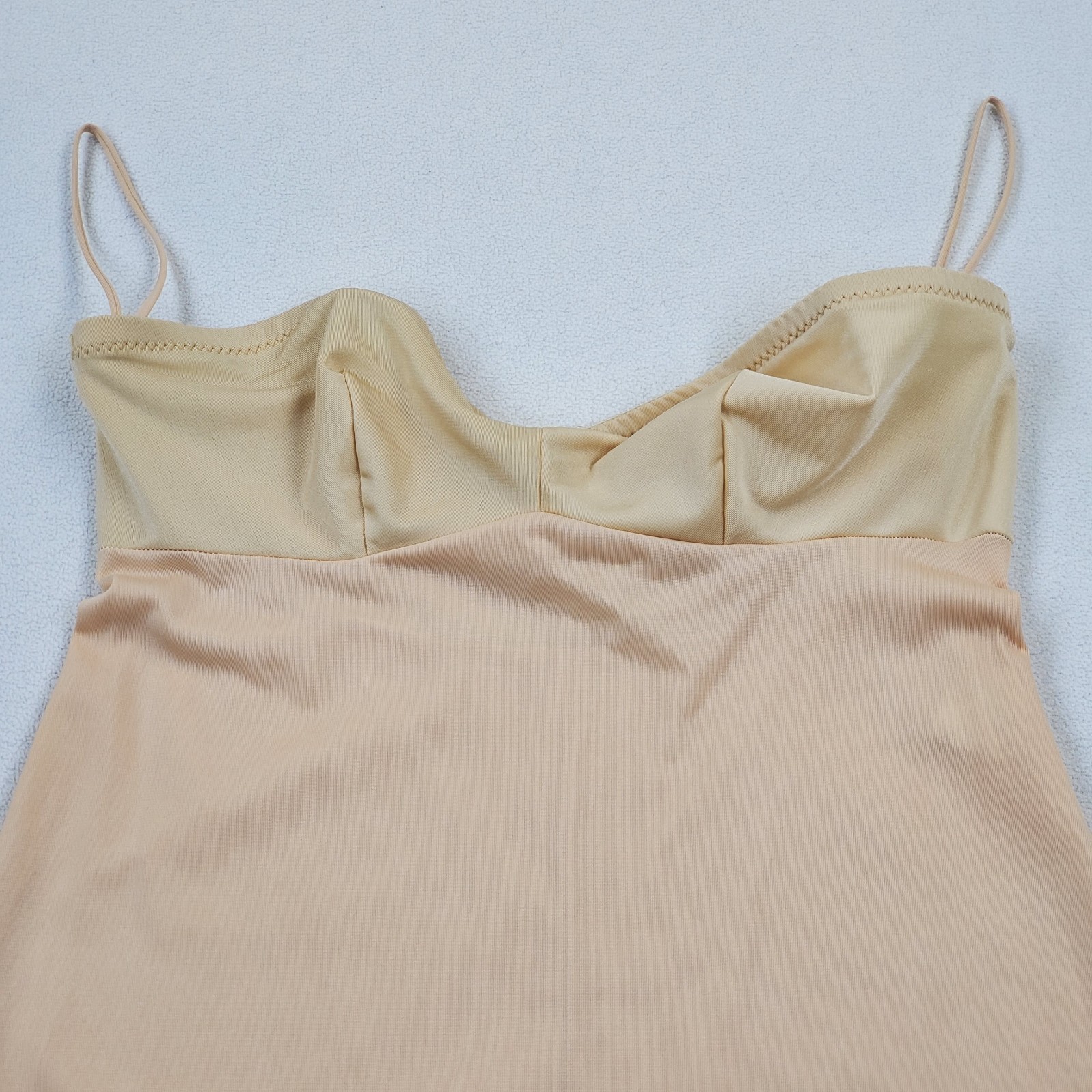 VTG 60s Gossard Artemis Neutral Beige Nude Strapless Long Slip 32 Union USA Made
