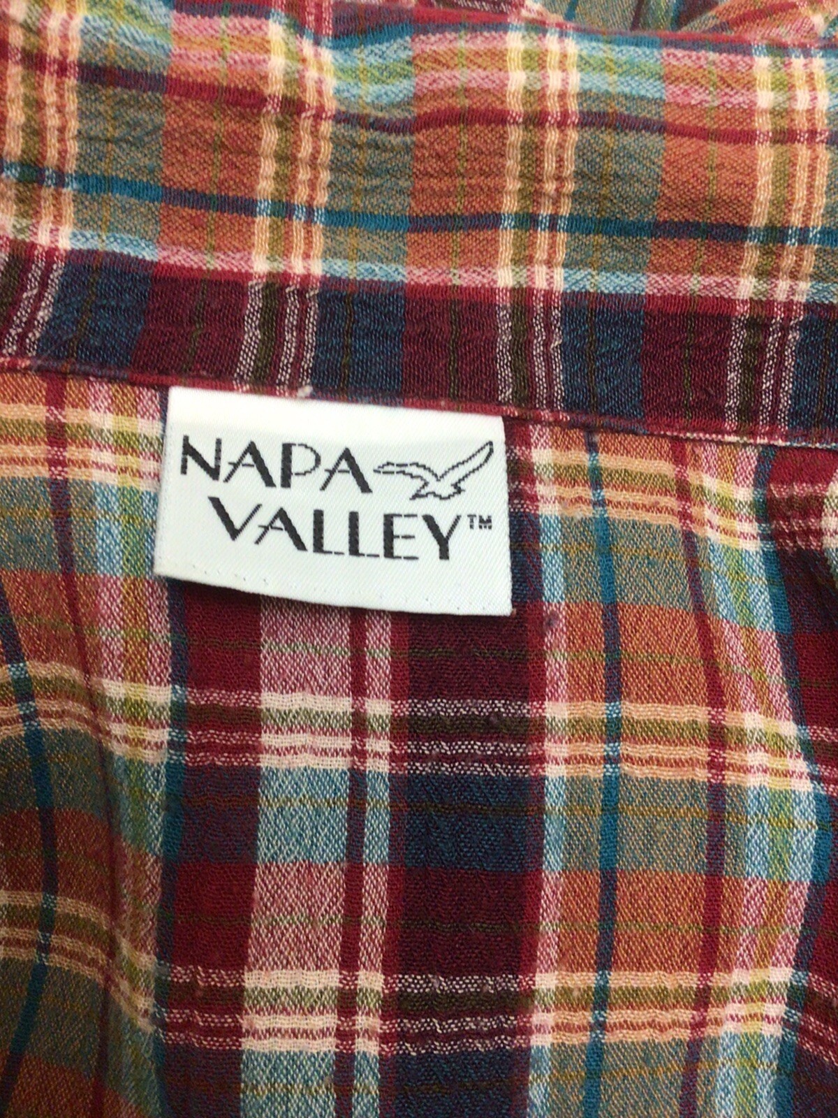 Napa Valley Women Med Blouse 2-in-1 Top Beige Plaid Red Green Embroidery Vintage