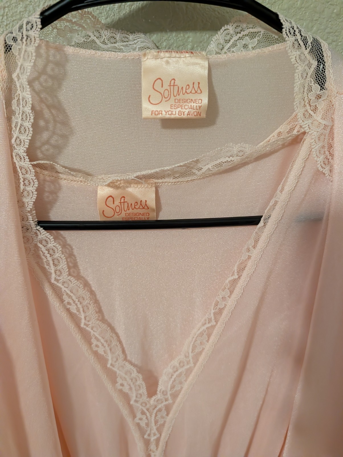 Vintage 1970’s Softness by Avon Womens Pink Long Dress Lace Nightgown And Robe