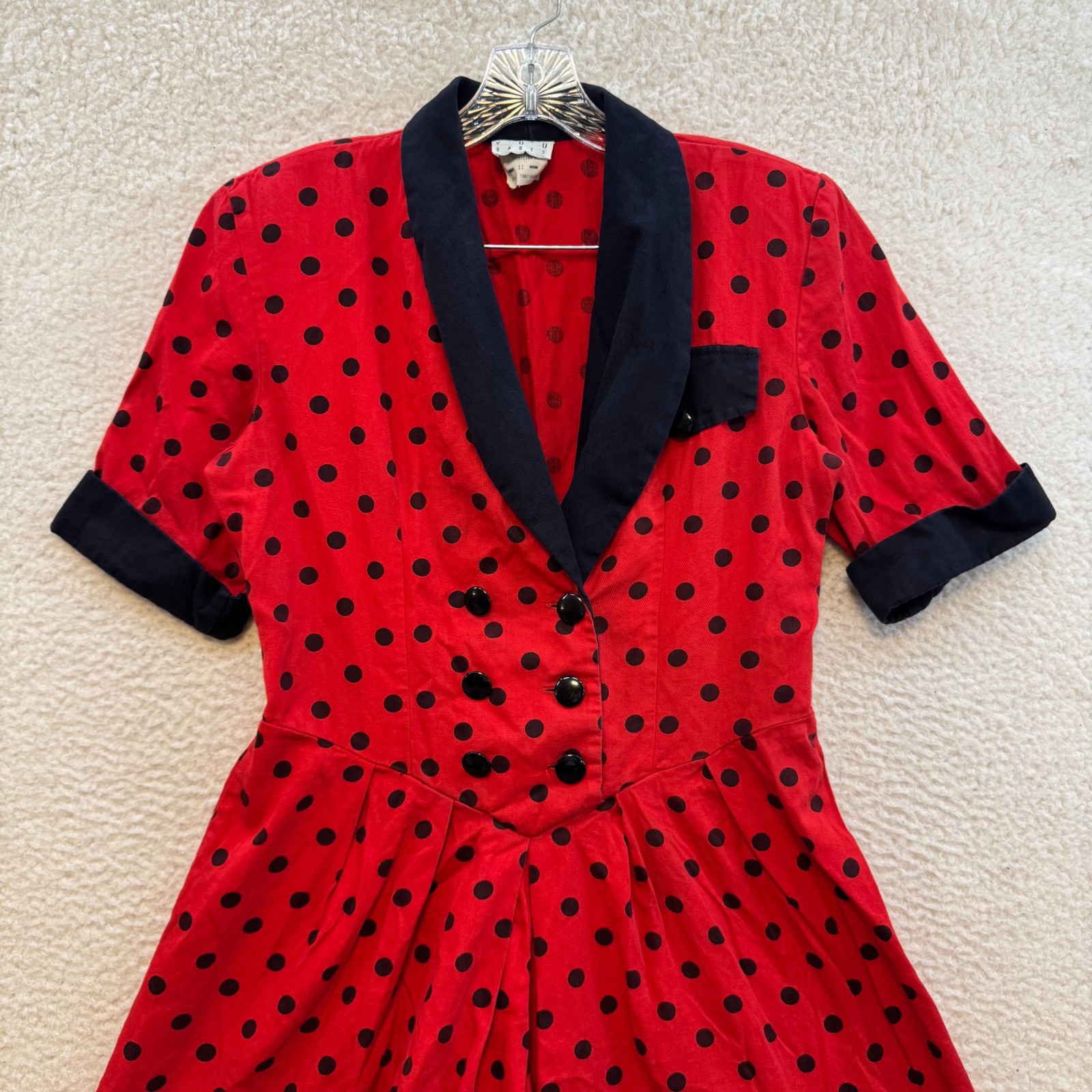 90s Vintage Romper Dress 11 12 Large Red Polka Dot 50s 60s Retro Mod Rockabilly