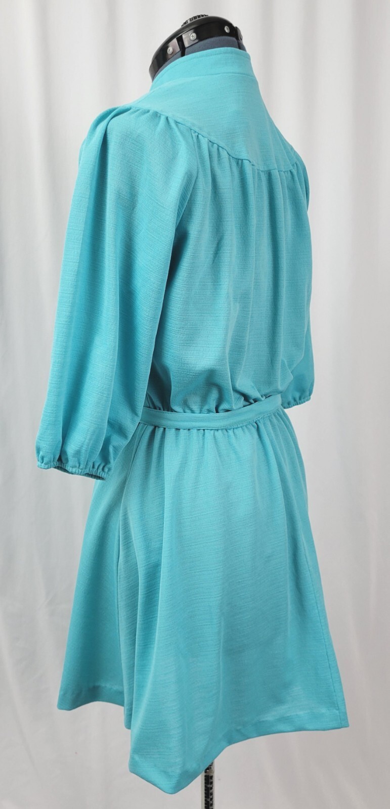 Vtg Ms Sugar Turquoise Dress w Elastic Waist/Rounded Yoke/Raglan Sleeves M/L?