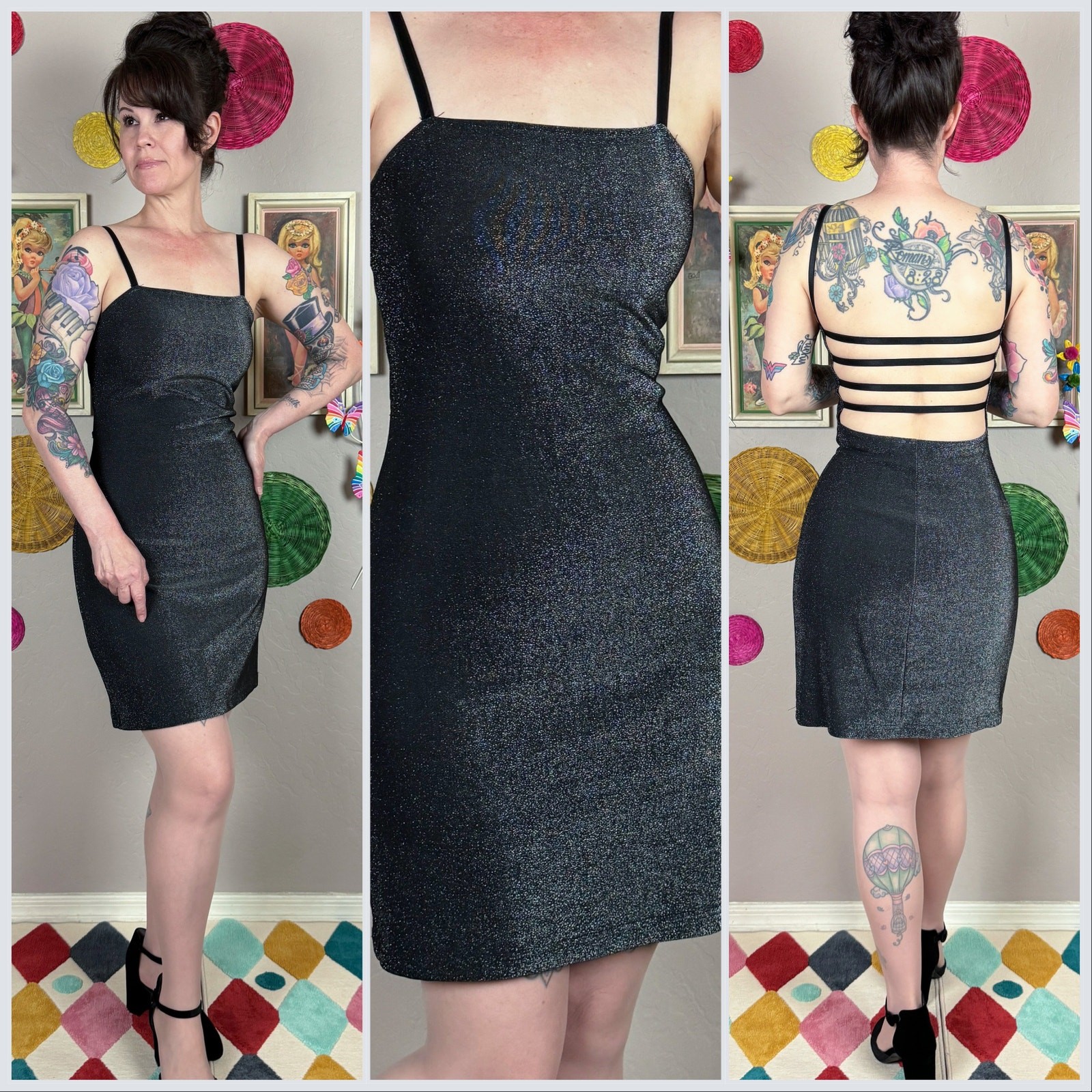 Vintage 1980s Silver Lurex Open Strappy Back Bodycon Minidress | XS/S