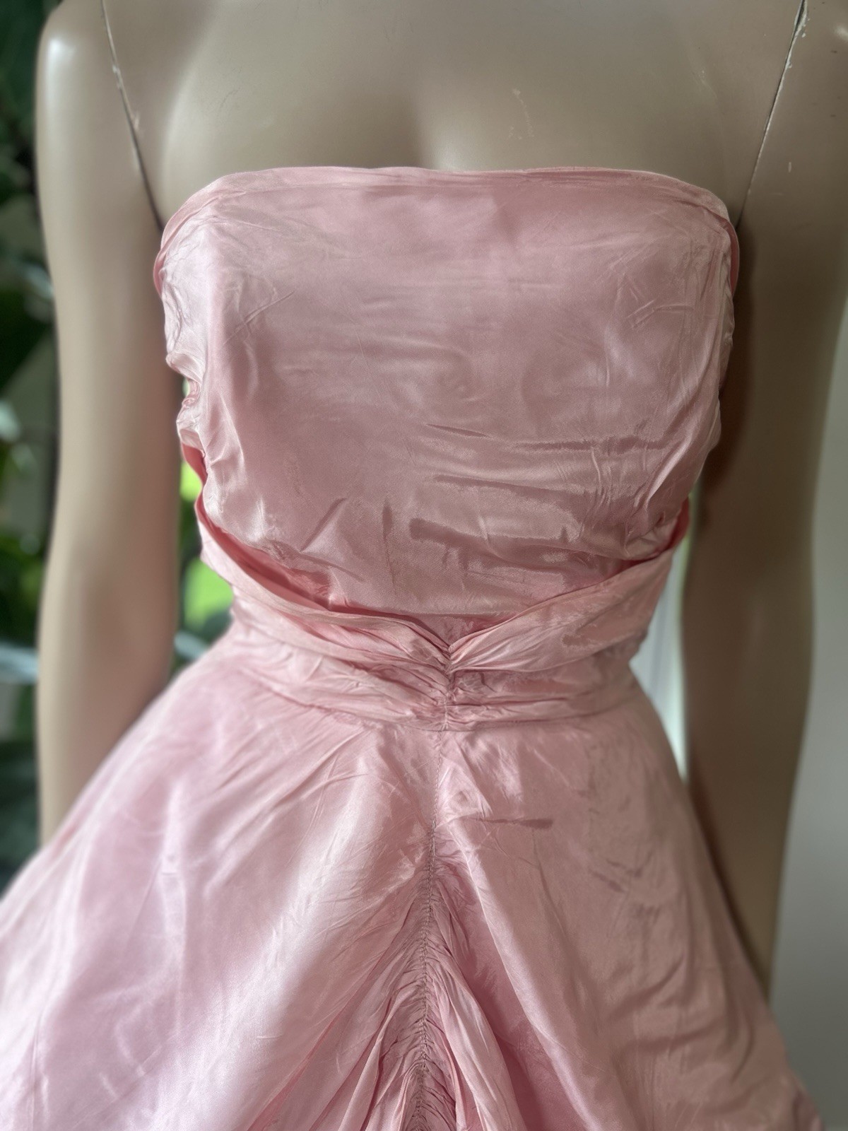Vintage 1950s Will Steinman Rose Pink Cupcake Satin Silky Prom Gown Dress