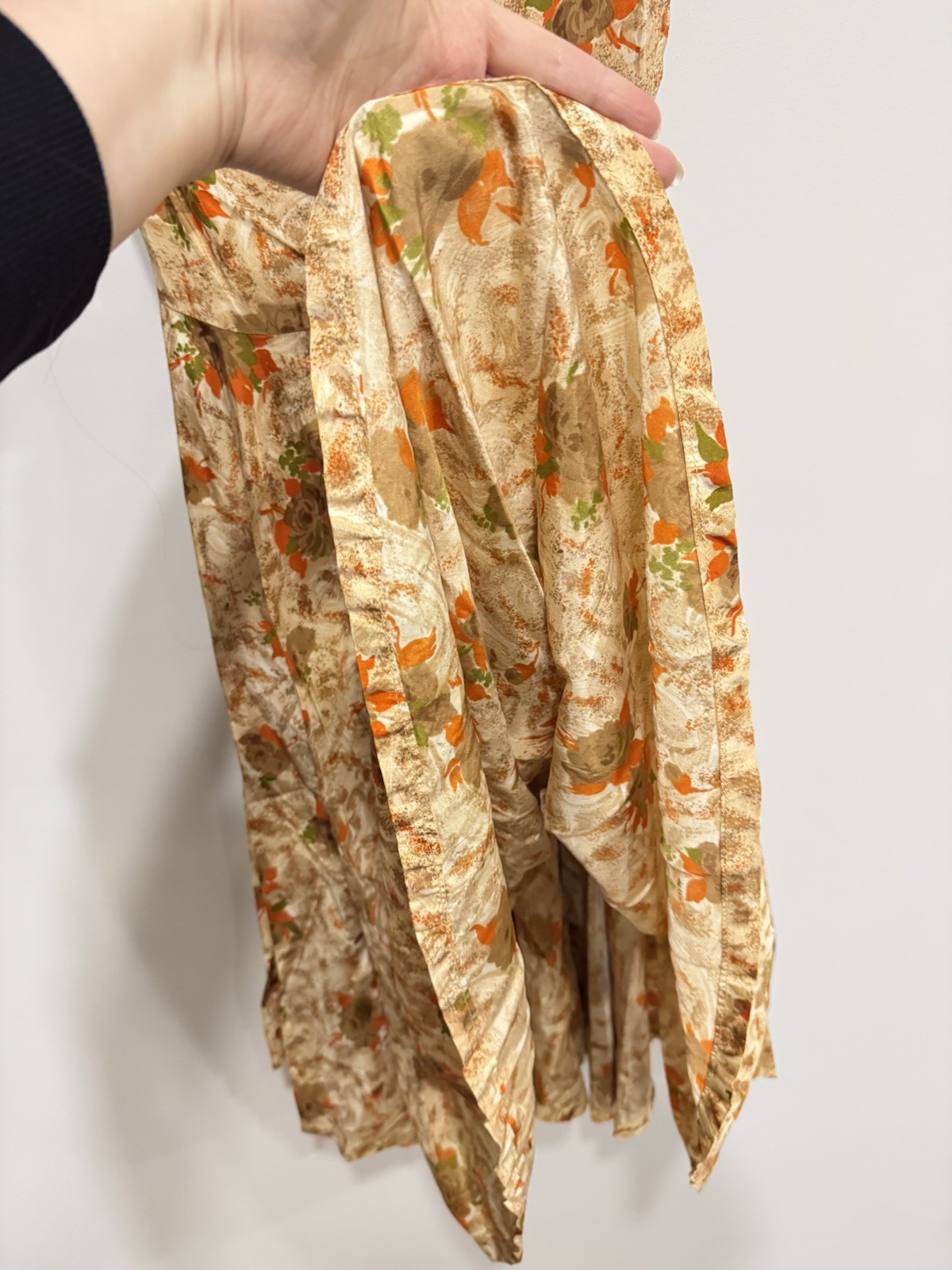 Vintage MCM 50s/60s Handmade Dress Tea Length Earth Tones Floral Fit & Flare XXS