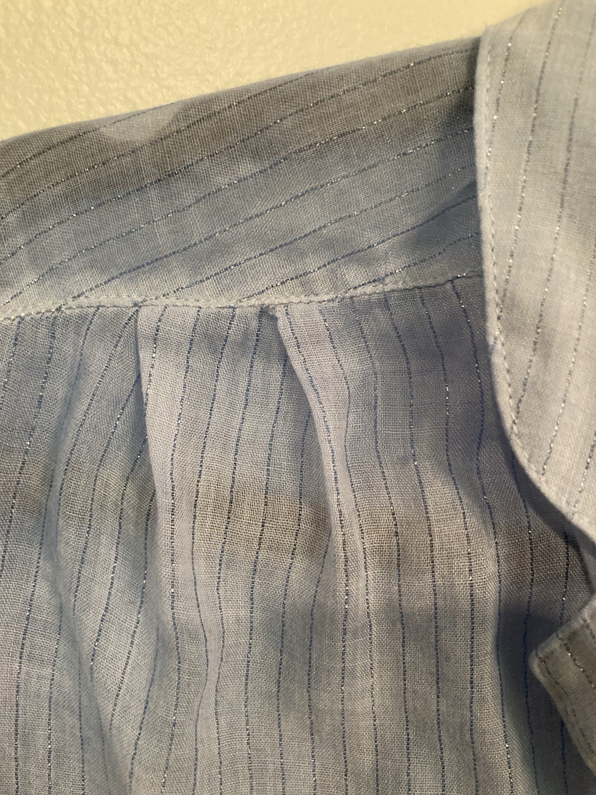 Vintage 70’s Women’s Foxmoor Vertically Striped Blue Button Down Blouse/Top Sml
