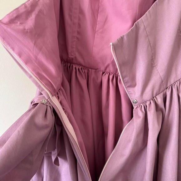 Vintage 70s / 80s Mauve Pink Sweetheart Strapless Bow Dress Cotton 34D estimate
