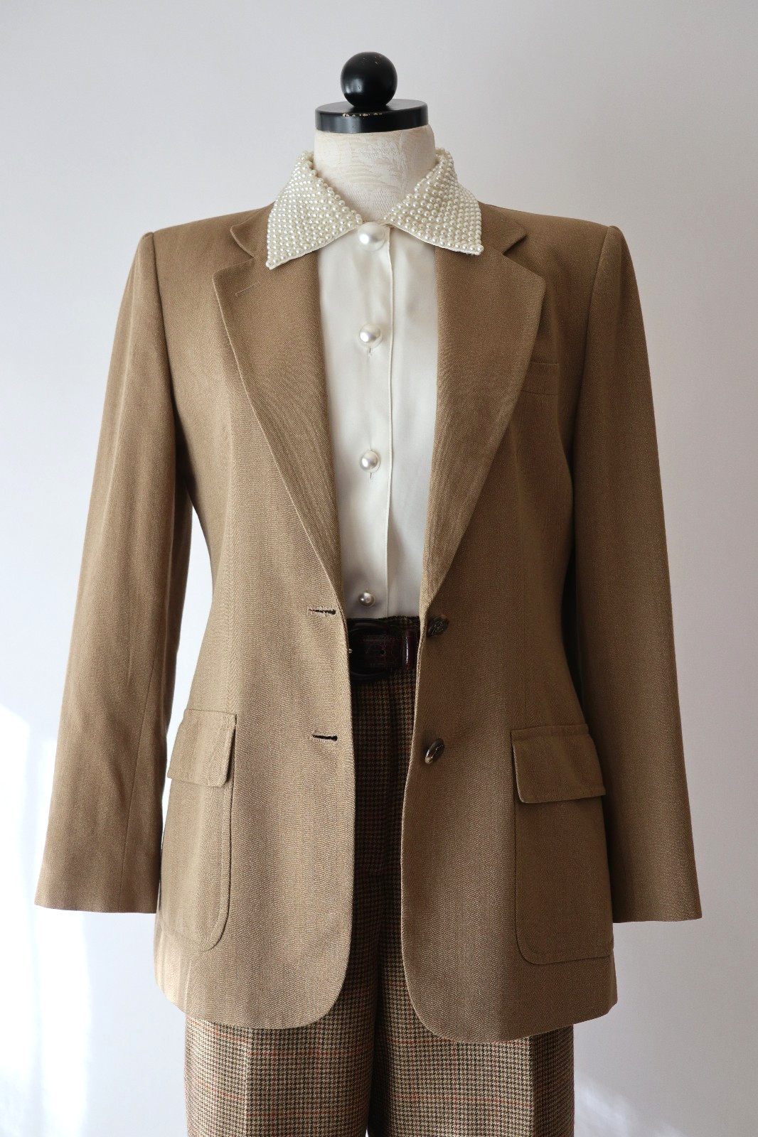 Ralph Lauren Beige Rayon Wool Equestrian Horse Buttons Blazer Jacket Women M