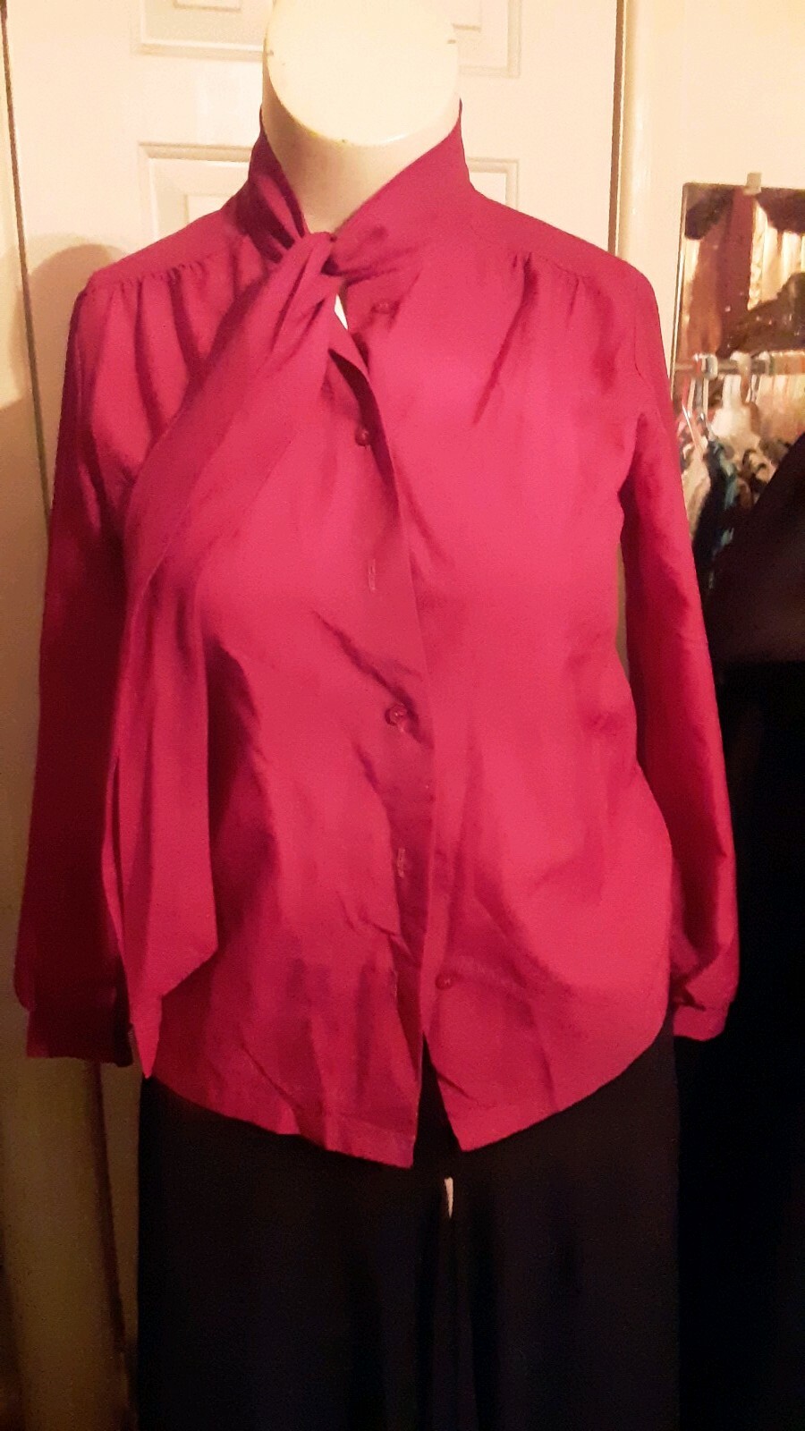 Vintage Lucky Winner Women’s Long Sleeve Button Front Blouse Scarf 13/14 #PS2