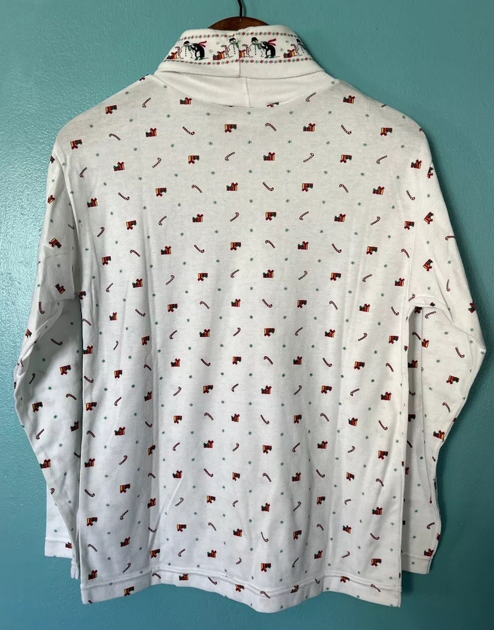 Vtg Christmas Print Turtleneck Long Sleeve Soft Candy Cane Med Chic 90’s Penguin