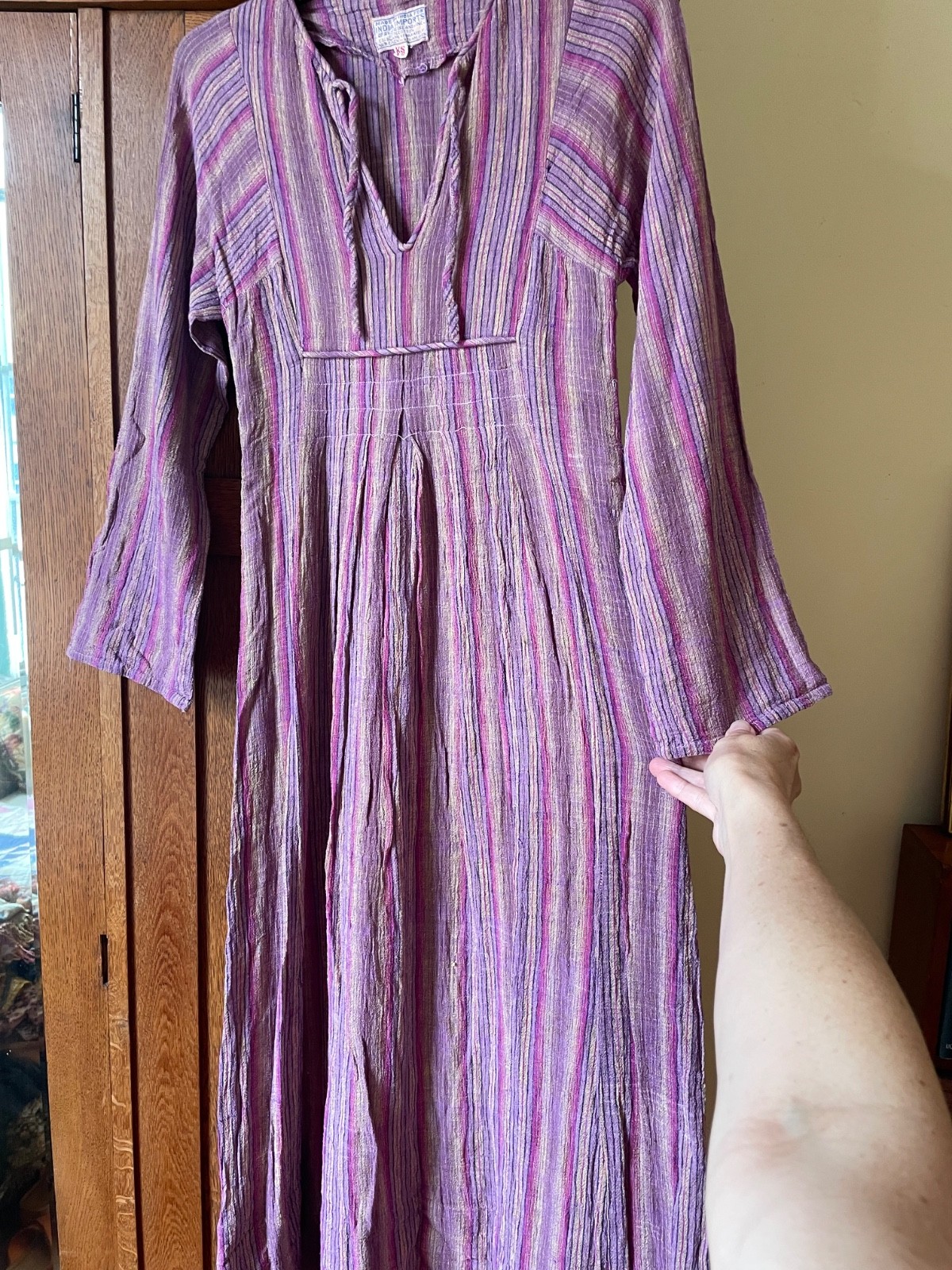 India Imports Rhodes Island XS Vintage 1970s cotton gauze maxi peasant dress