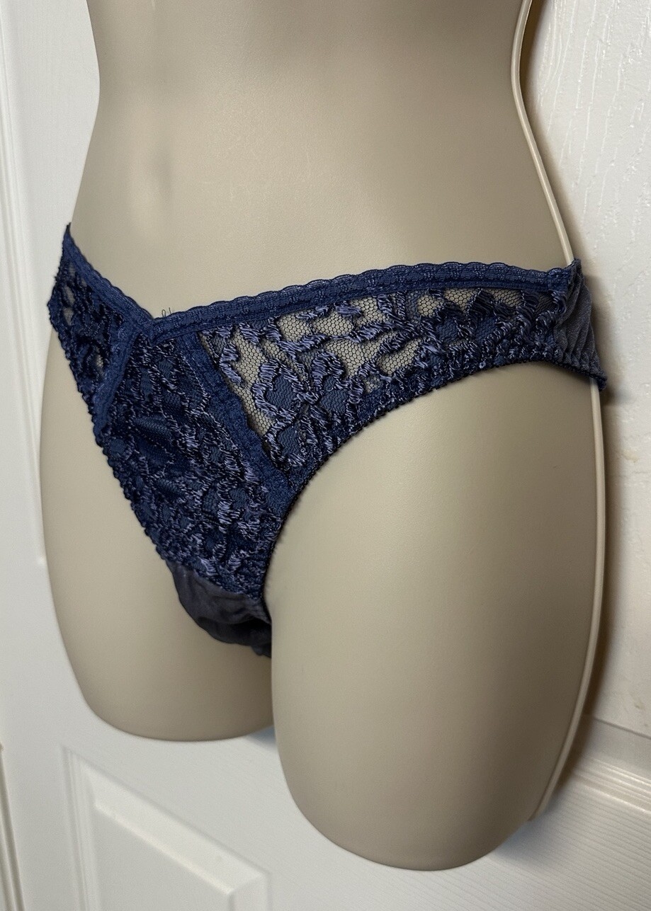 Vintage Victorias Secret Blue Nylon Lace Panties Size S Style 3907