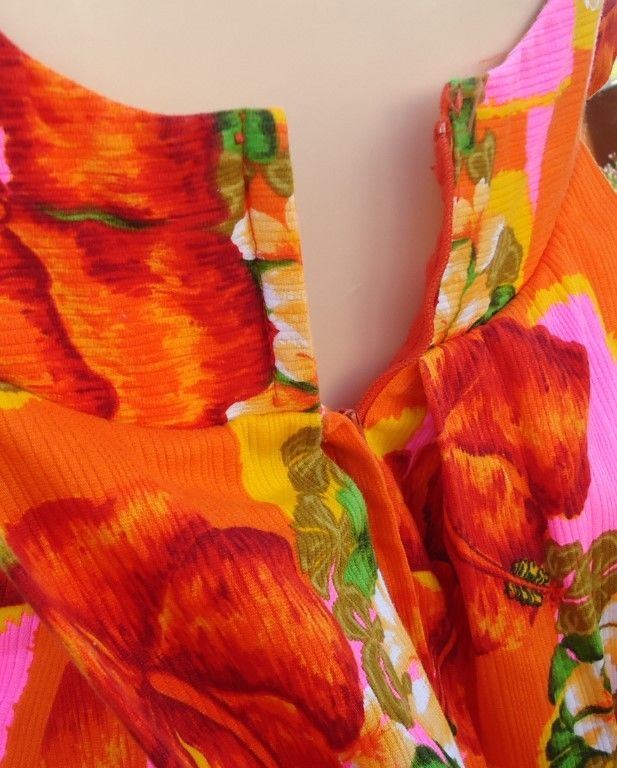 LN VTG 60s Orange Pink Yellow Floral Hawaiian Cotton Dress Penneys Beach Dress
