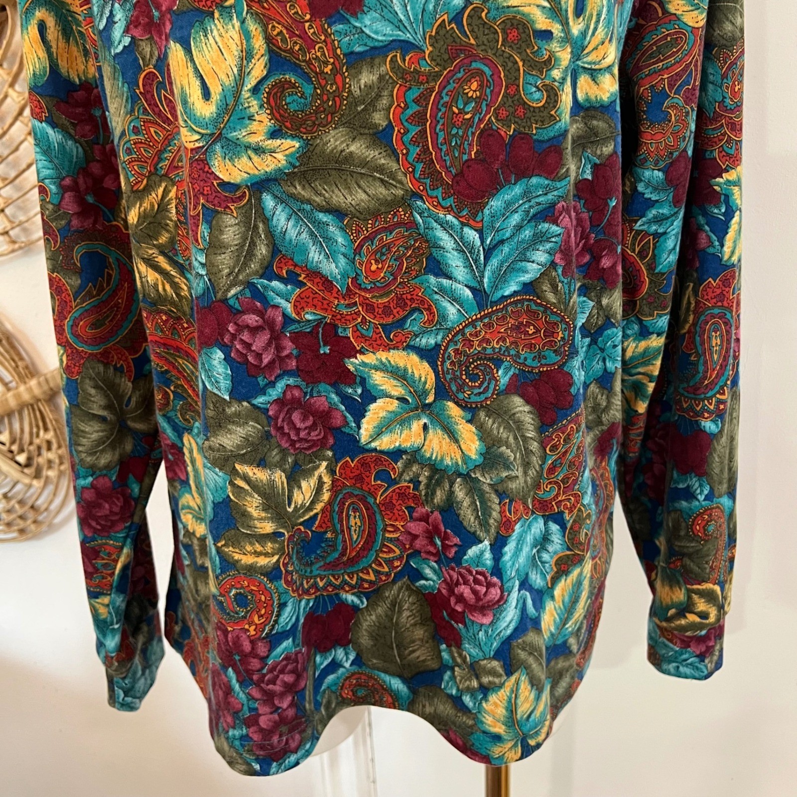 Vintage Arizona Paisley Floral Mock Neck Turtleneck Top 90s Grunge Boho M