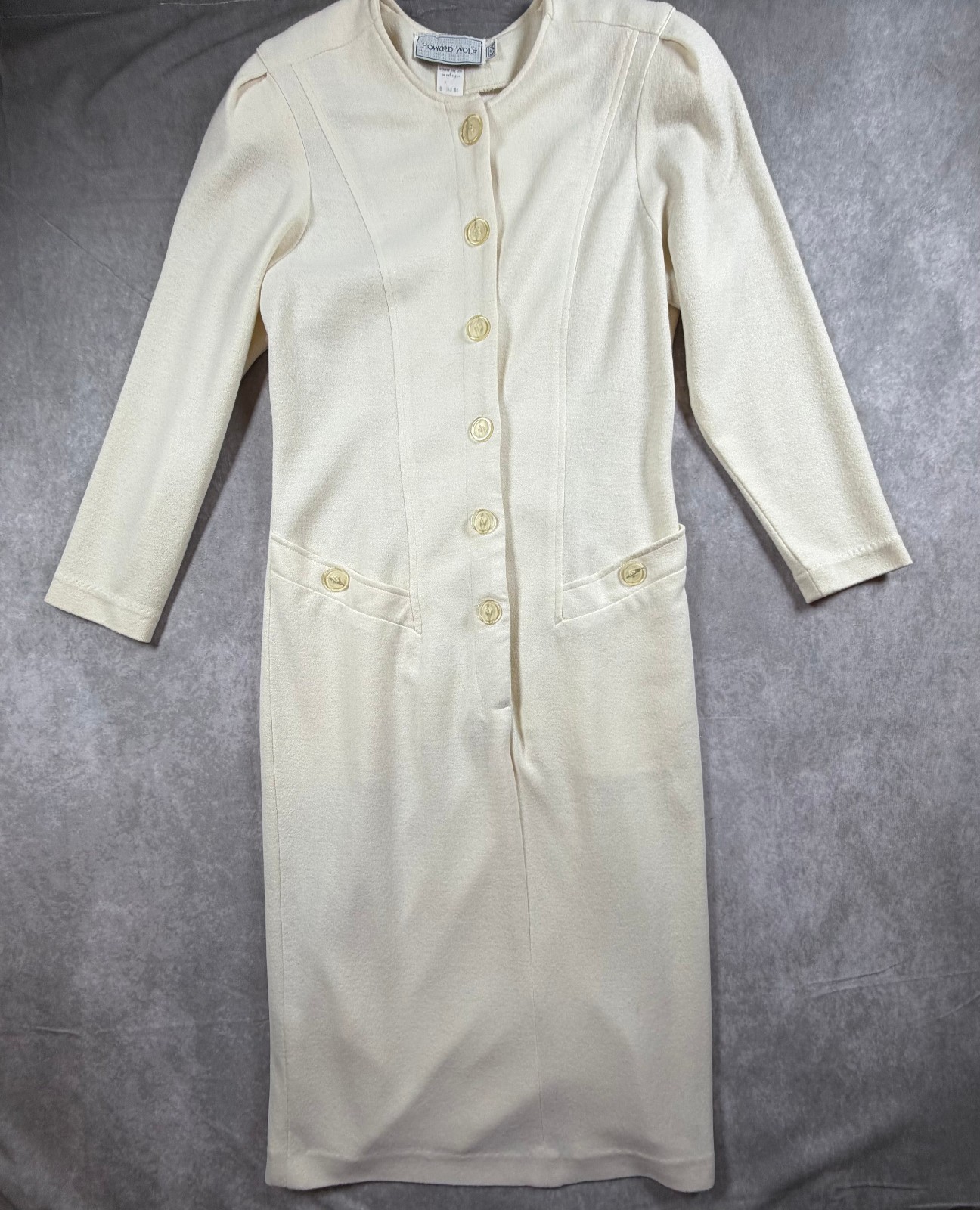 Howard Wolf Vintage Womens Button Front Knit Dress Long Sleeve Size 8 USA