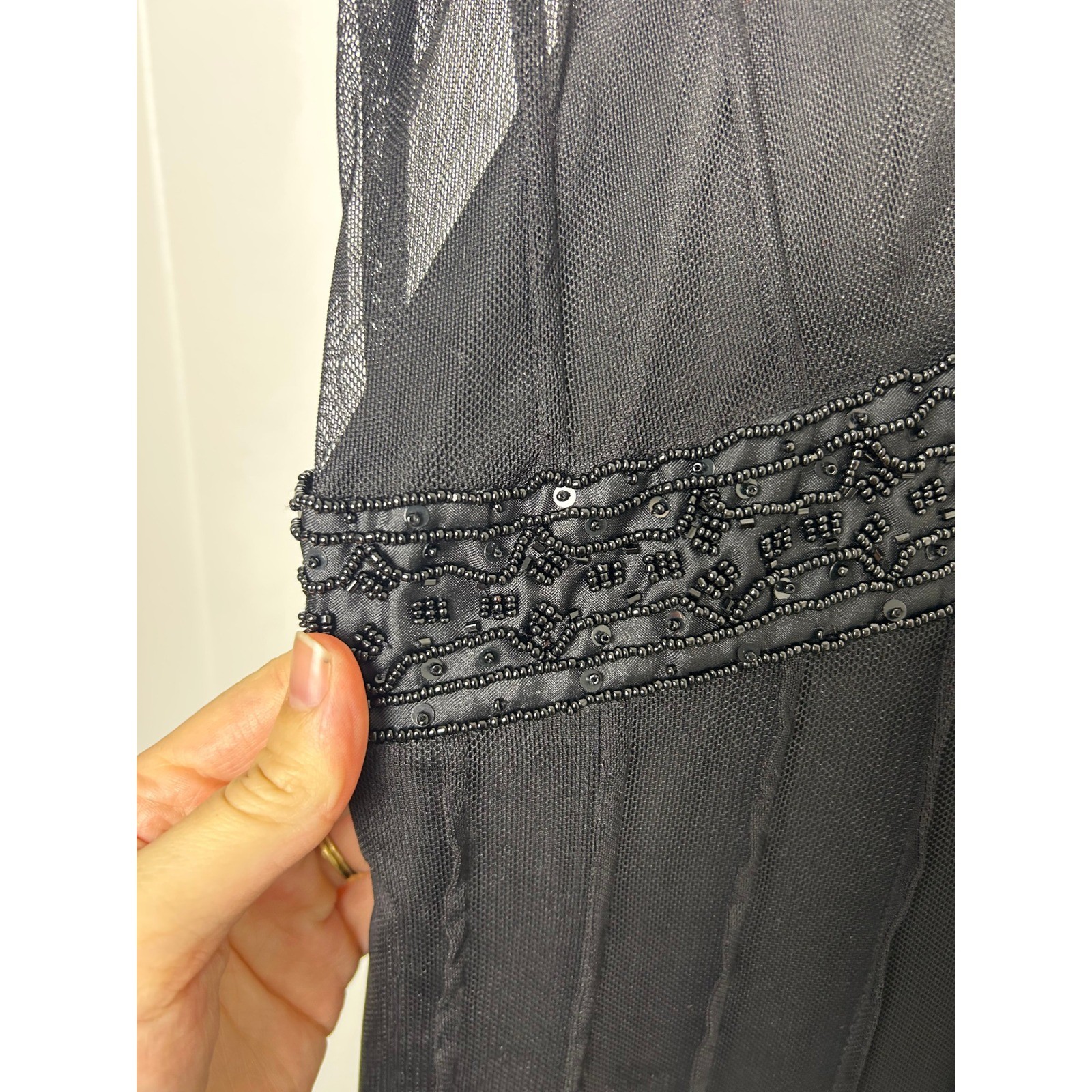 Vtg Y2K MIX IT Black Sheer Beaded V Neck Party Dress Size 8 whimsigoth cocktail