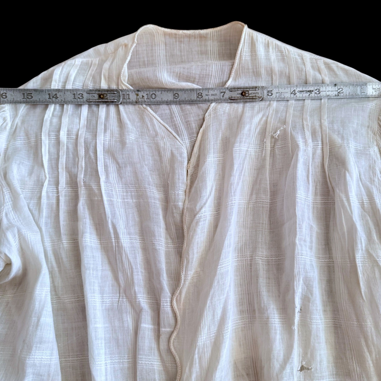 Antique Edwardian 1910s White Cotton Voile Open Blouse Lawn Jacket Size Small