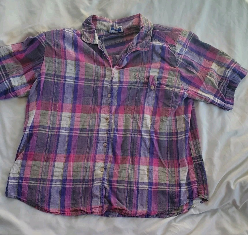 Cape Code Sportswear Vtg 1980’s Womens Top Button Up Shirt Shoulder Pads, Sz L