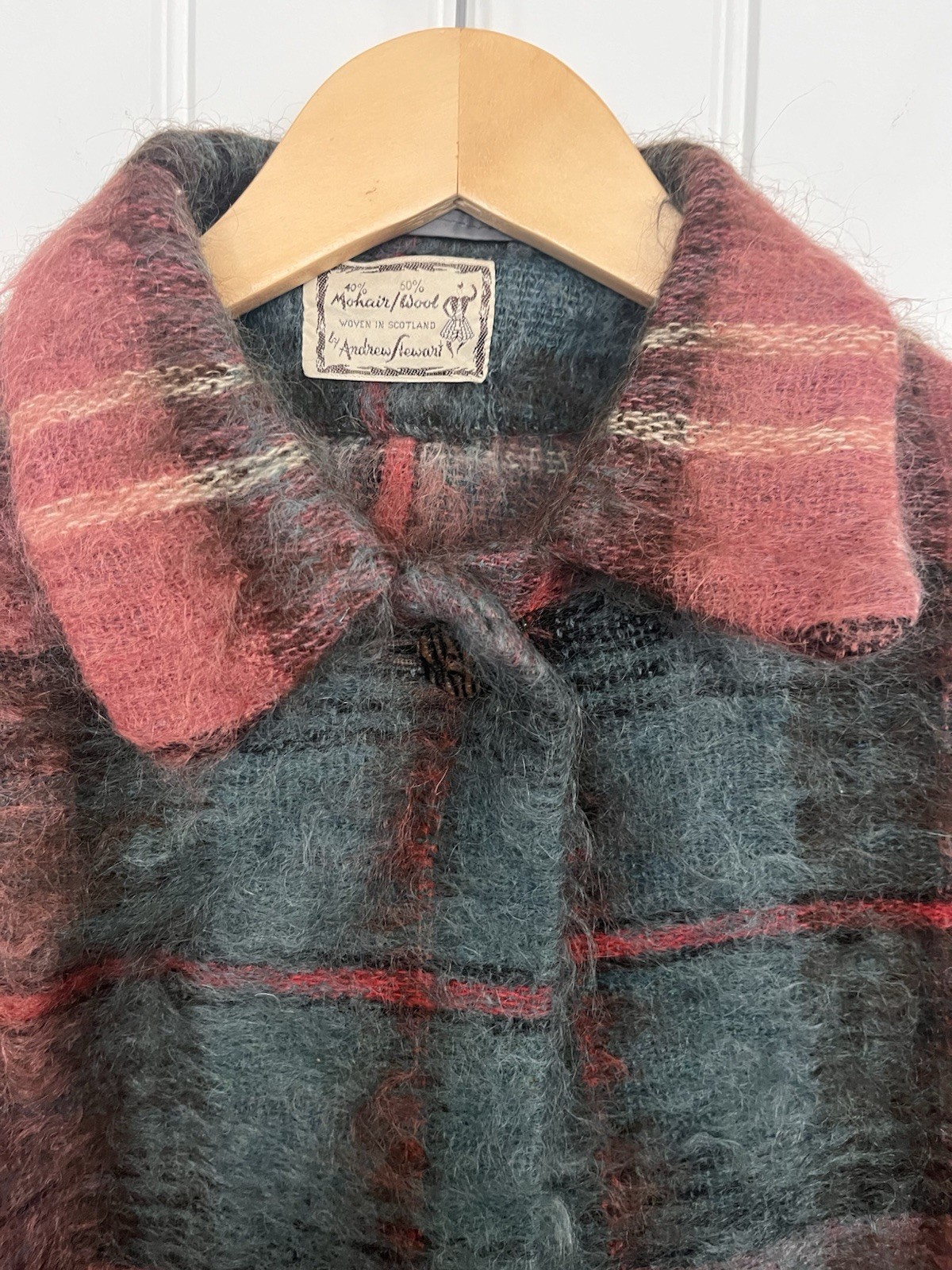 Andrew Stewart Vintage Cape Poncho in Wool & Mohair Woven in Scotland Plaid 319