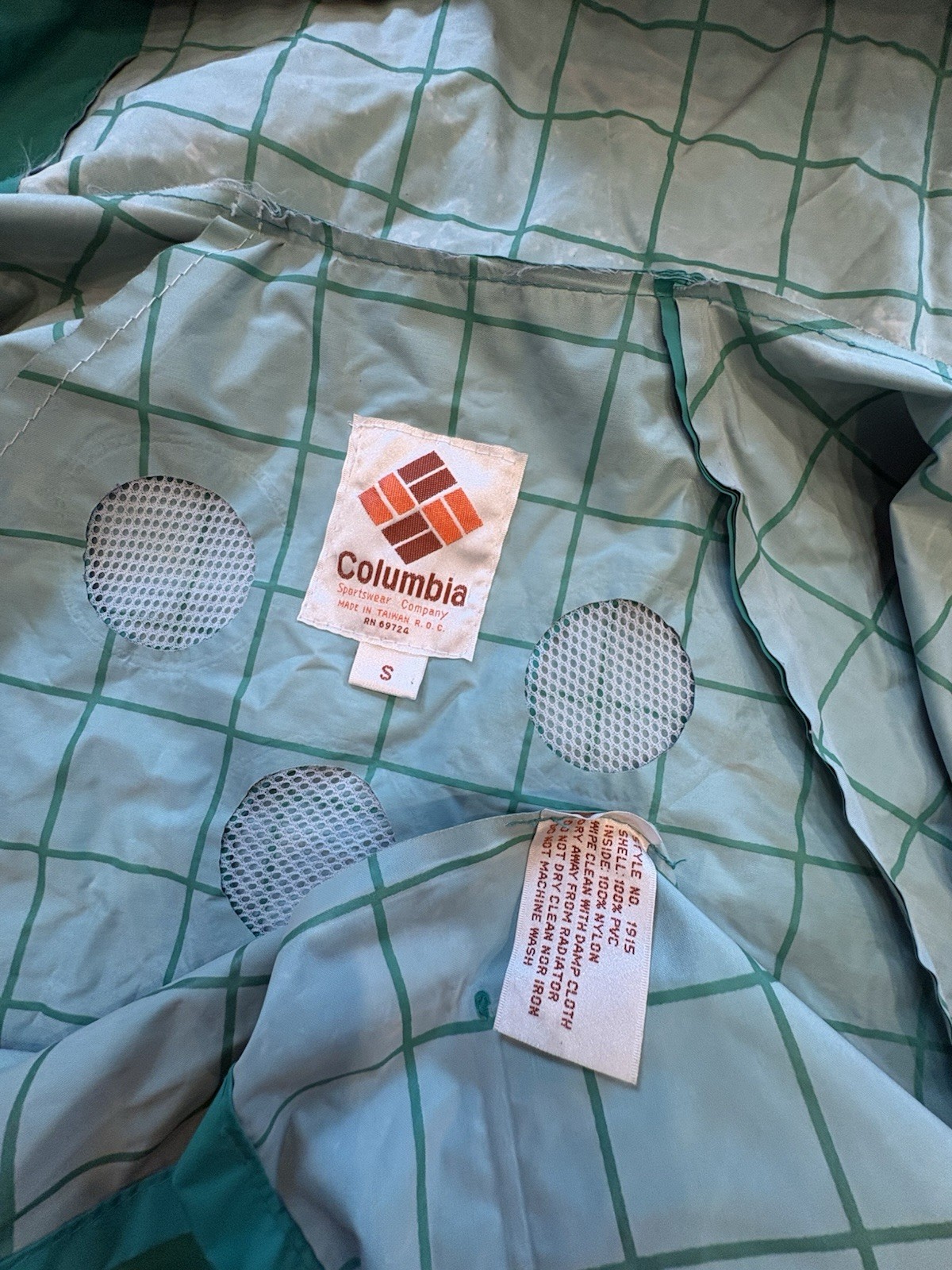 Women’s vintage Columbia Waterproof Hooded Rain Coat Teal S Mid-Length Zip/Snap