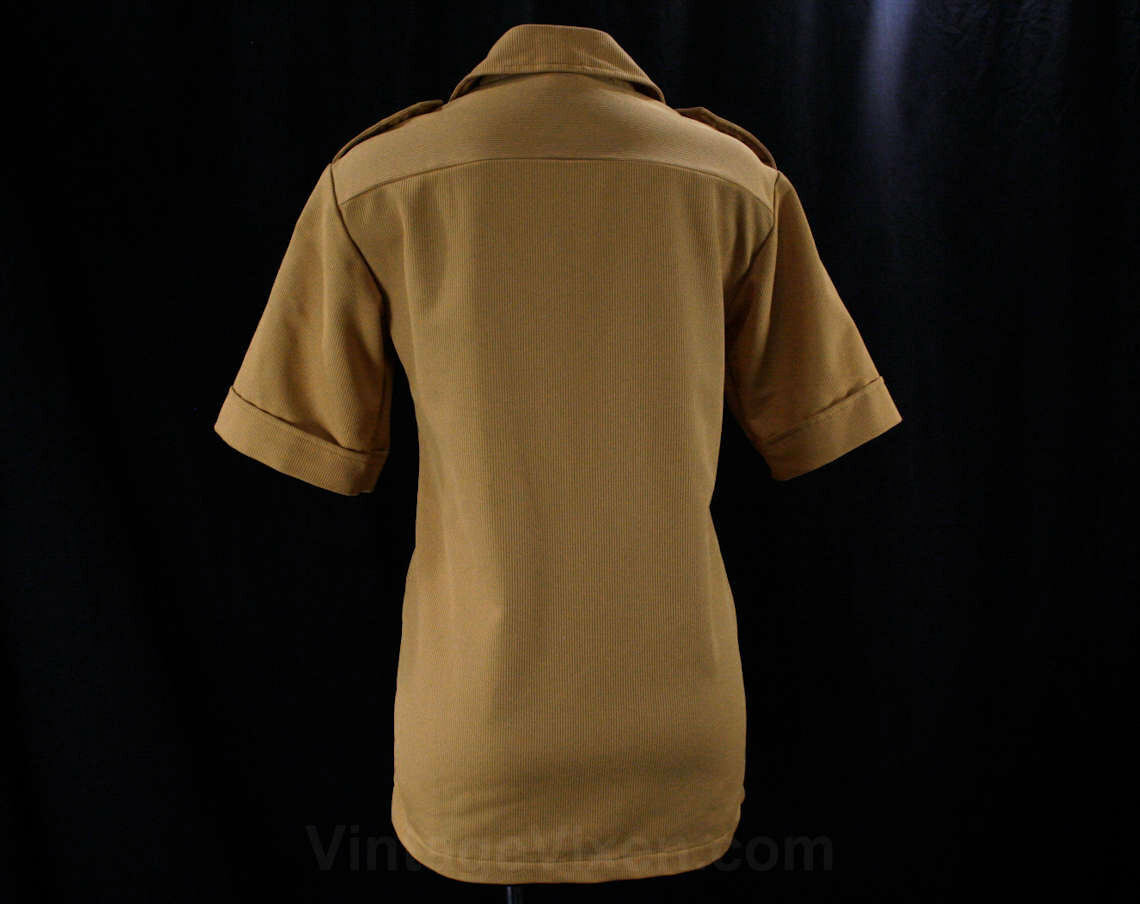 Size 8 1960s Safari Shirt Mustard Yellow Polyester Top Stewardess Style Uniform