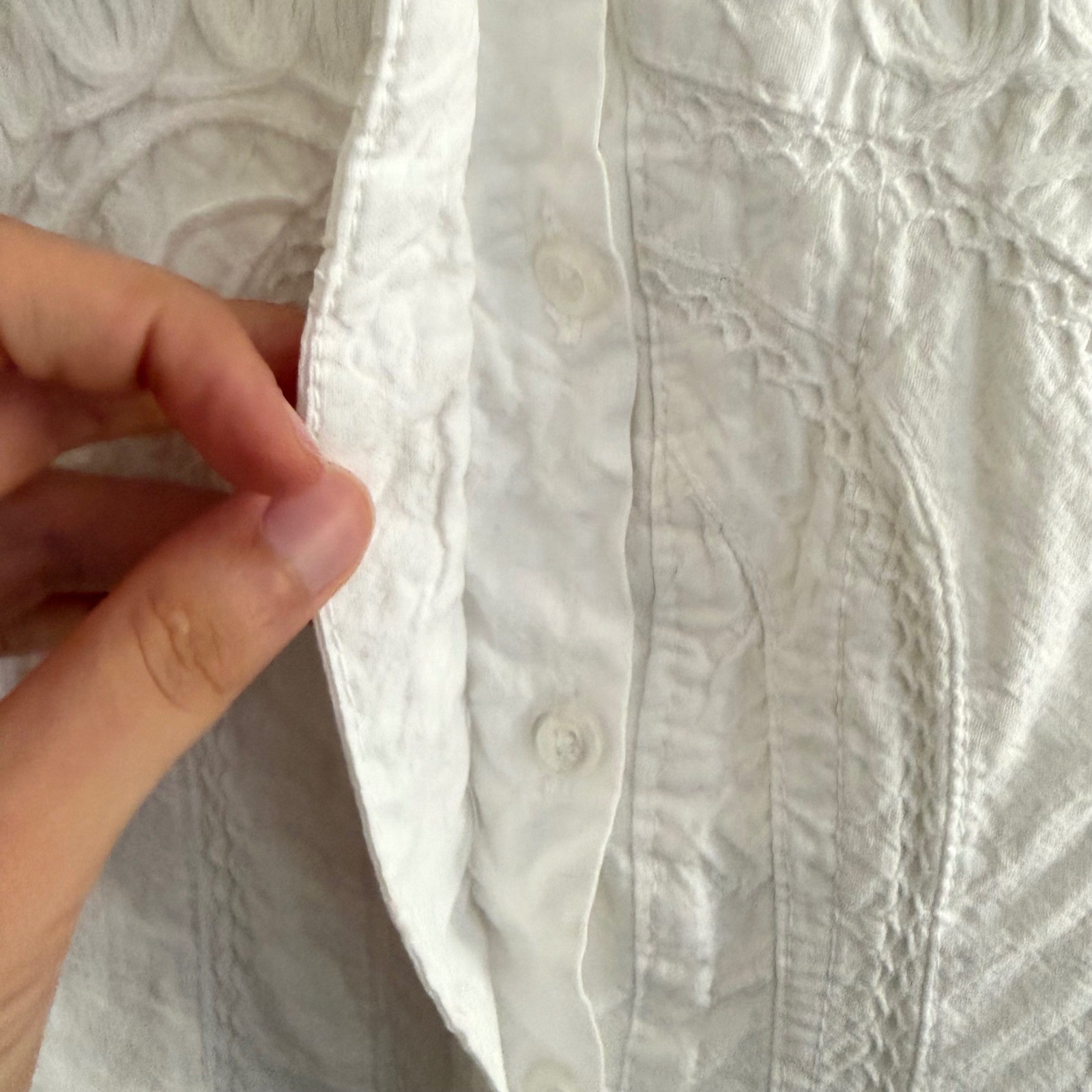 White Cotton Embroidered Boho Button Up Collared Shirt Prairie Western Size XL