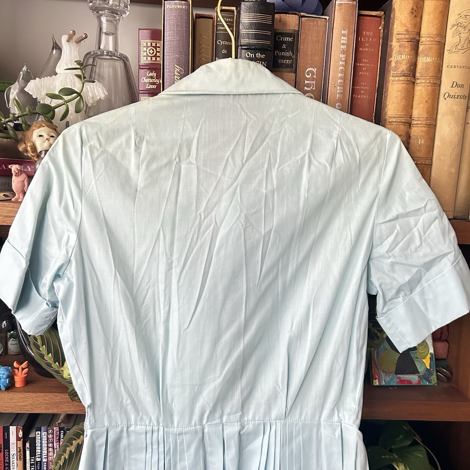 Vintage Light Blue Pleated Belted Dress by Westbury Fashions
