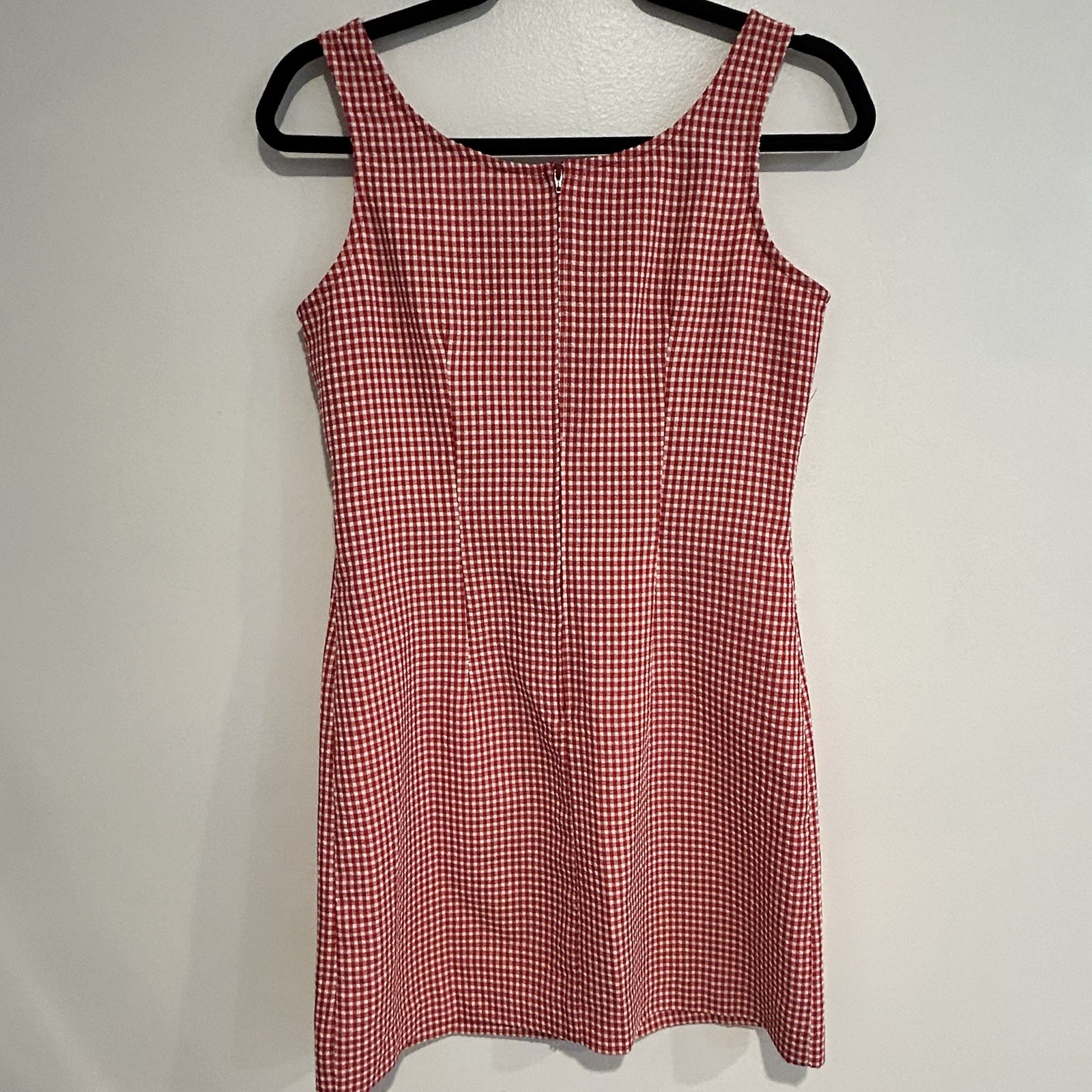 DBY 90’s Vintage Red Gingham Checked Mini Dress Retro Boho Chic Summer Dress S