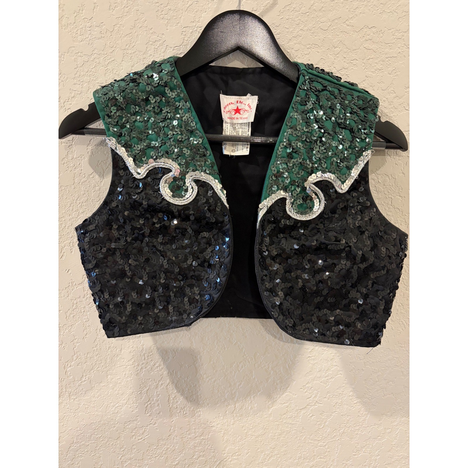 Cheers Etc Inc Vintage Sequin Western Vest Black Green Star Cropped Size 32