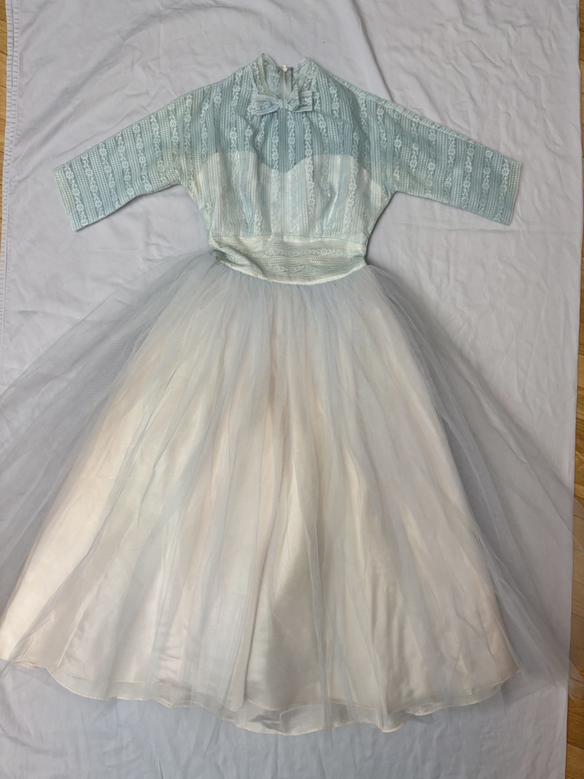 Vintage 1950s Lace Tulle Illusion Dress Wedding Bridesmaid Modest Princess XXS