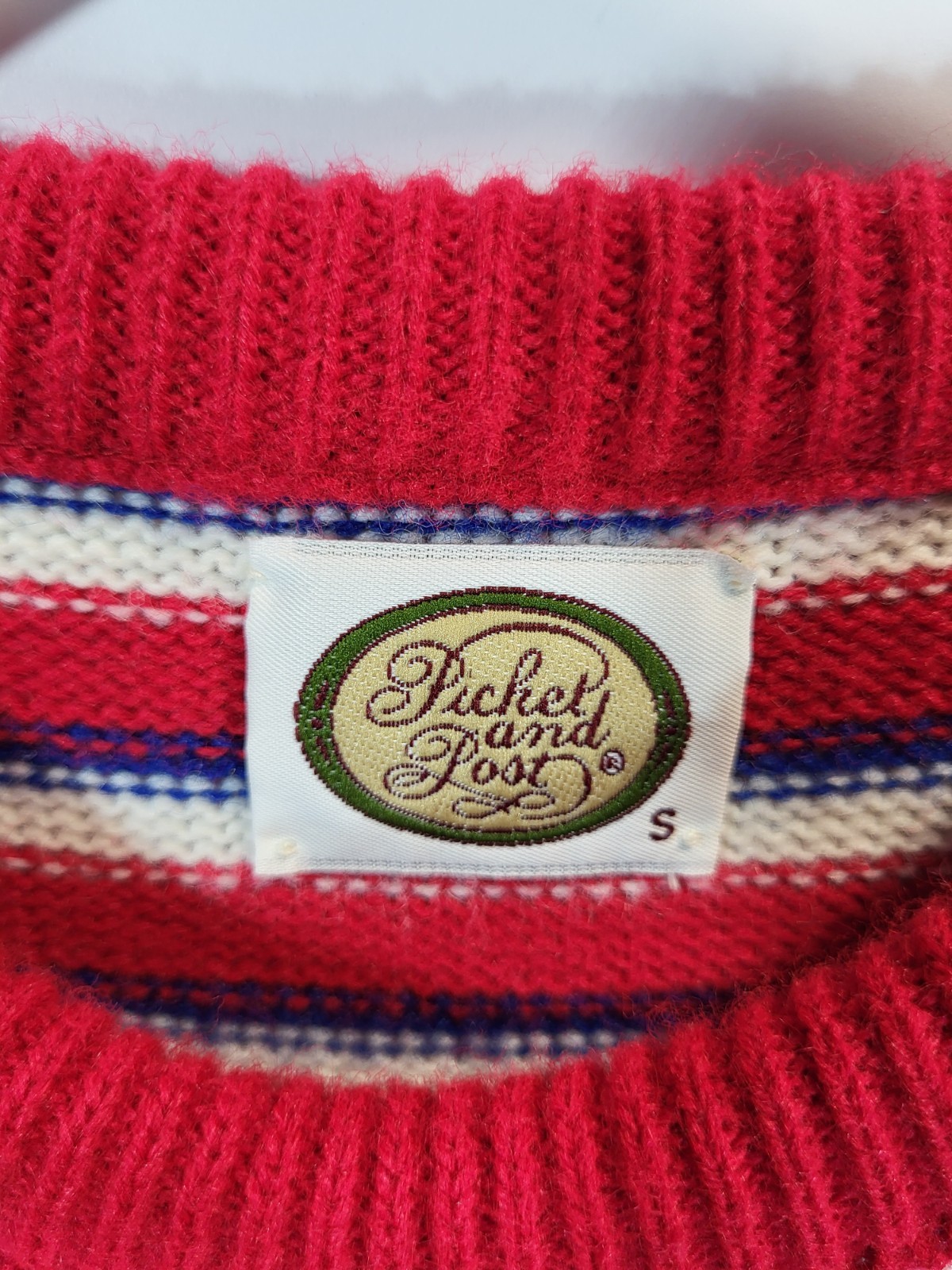 Picket & Post Sweater Women’s Small Striped Red White Blue Crew Neck Vintage 80s