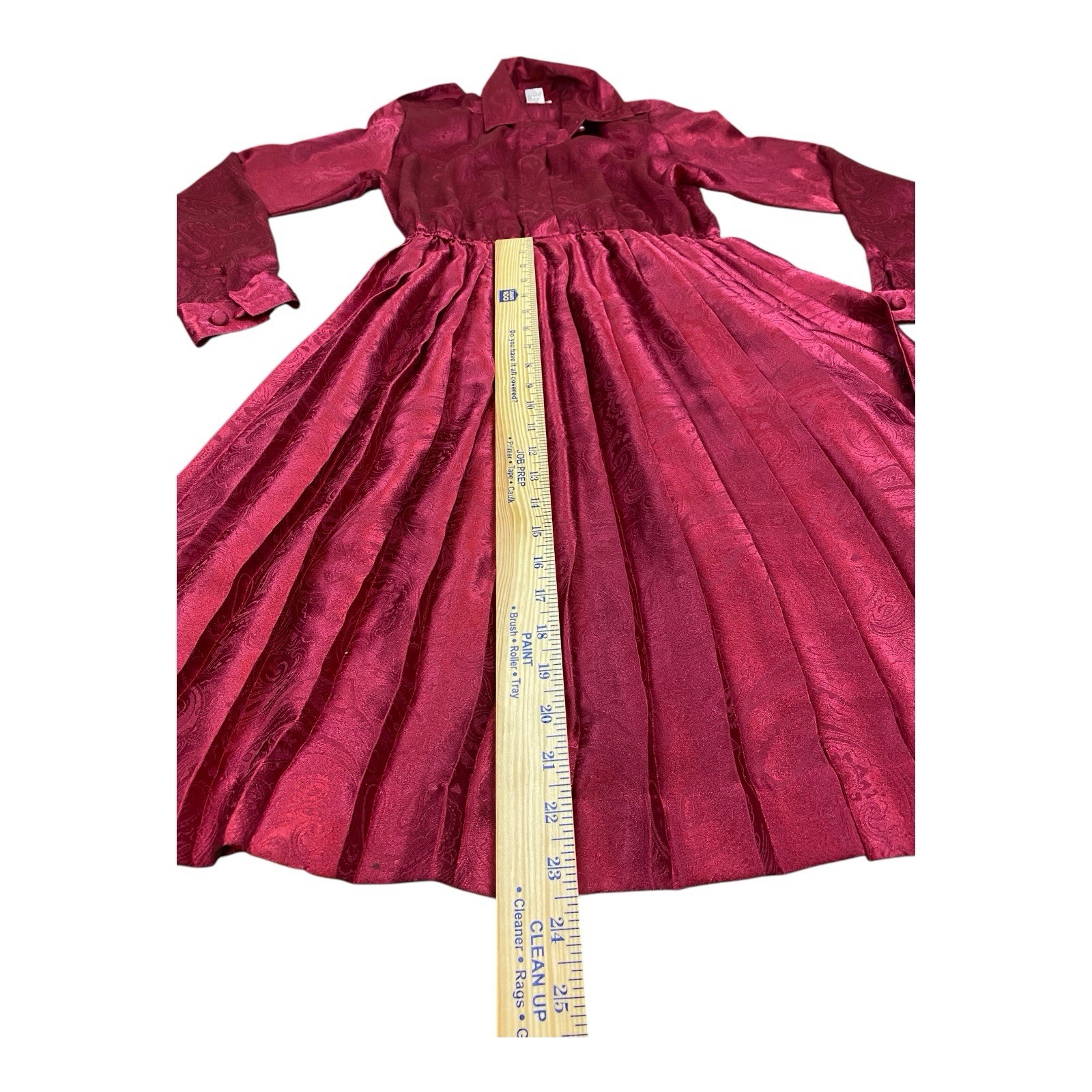 VTG 80s Impromptu Maroon Paisley Pleated Maxi Dress Size 7/8 SMALL Long Sleeve