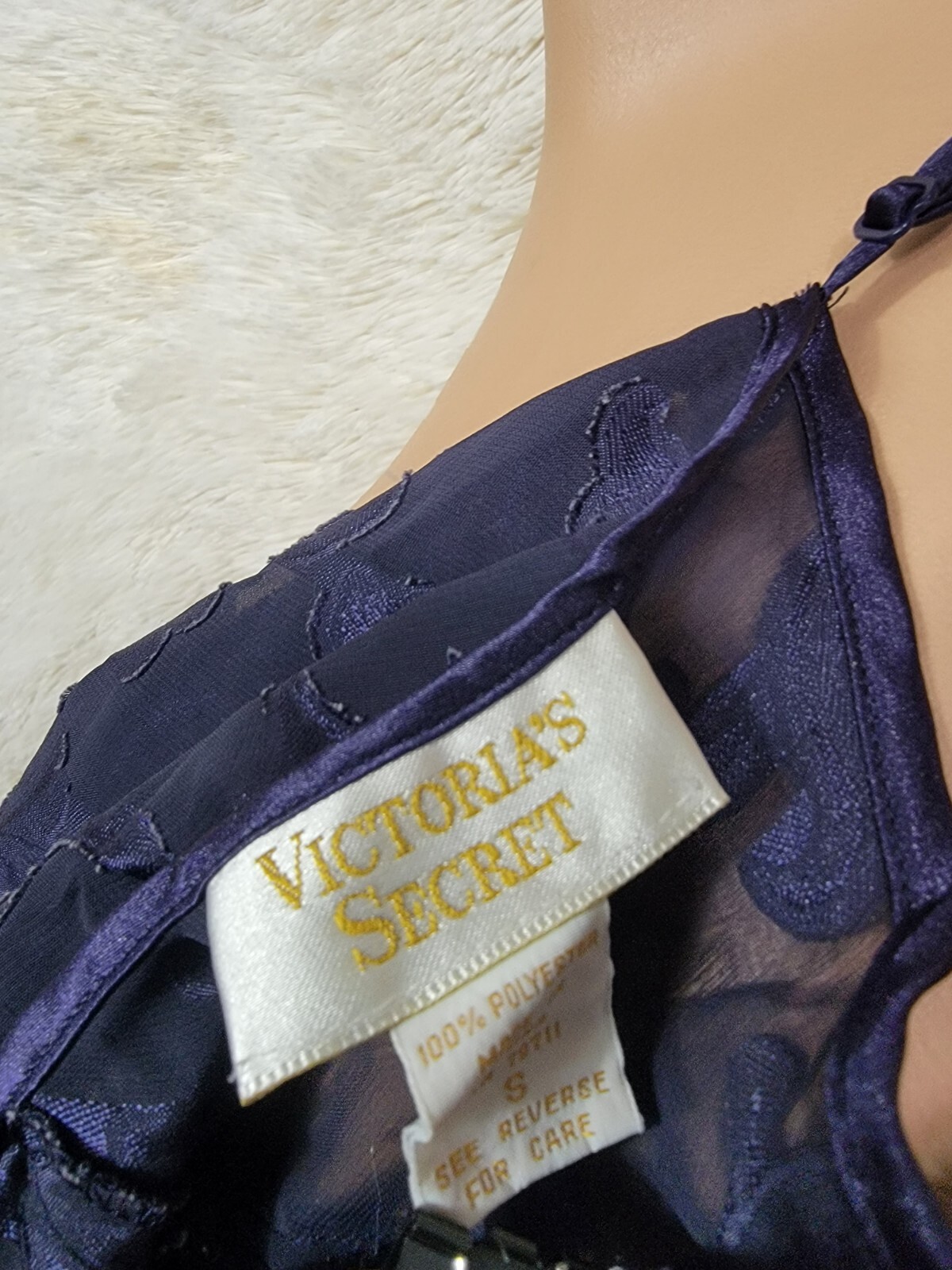 VTG Victoria’s Secret Size S Gold Label Semi Sheer Teddy Romper Playsuit Navy I