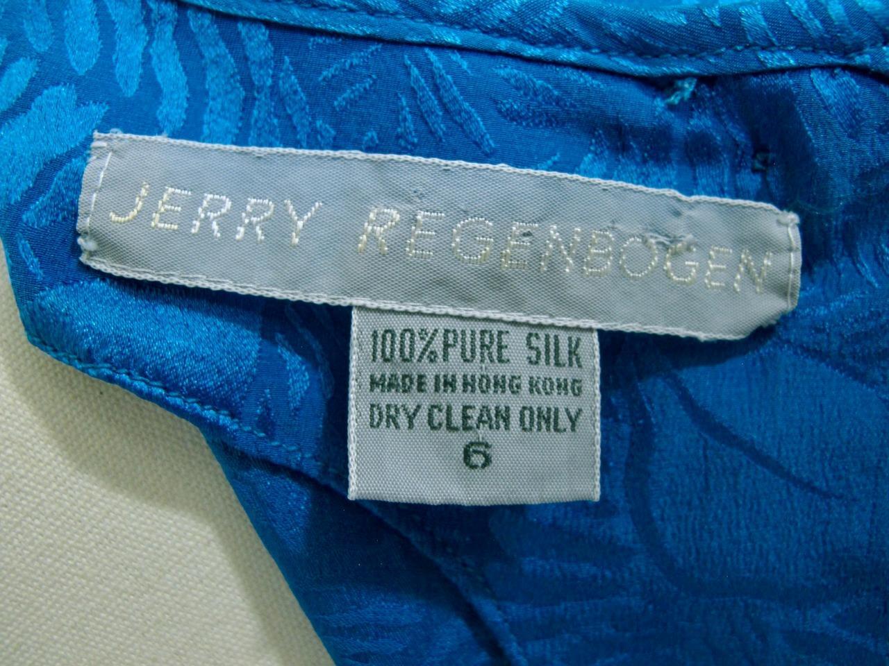 Vintage 80s Jerry Regenbogen Silk Dress 6 Sapphire Blue Sash Wrap Retro Glam