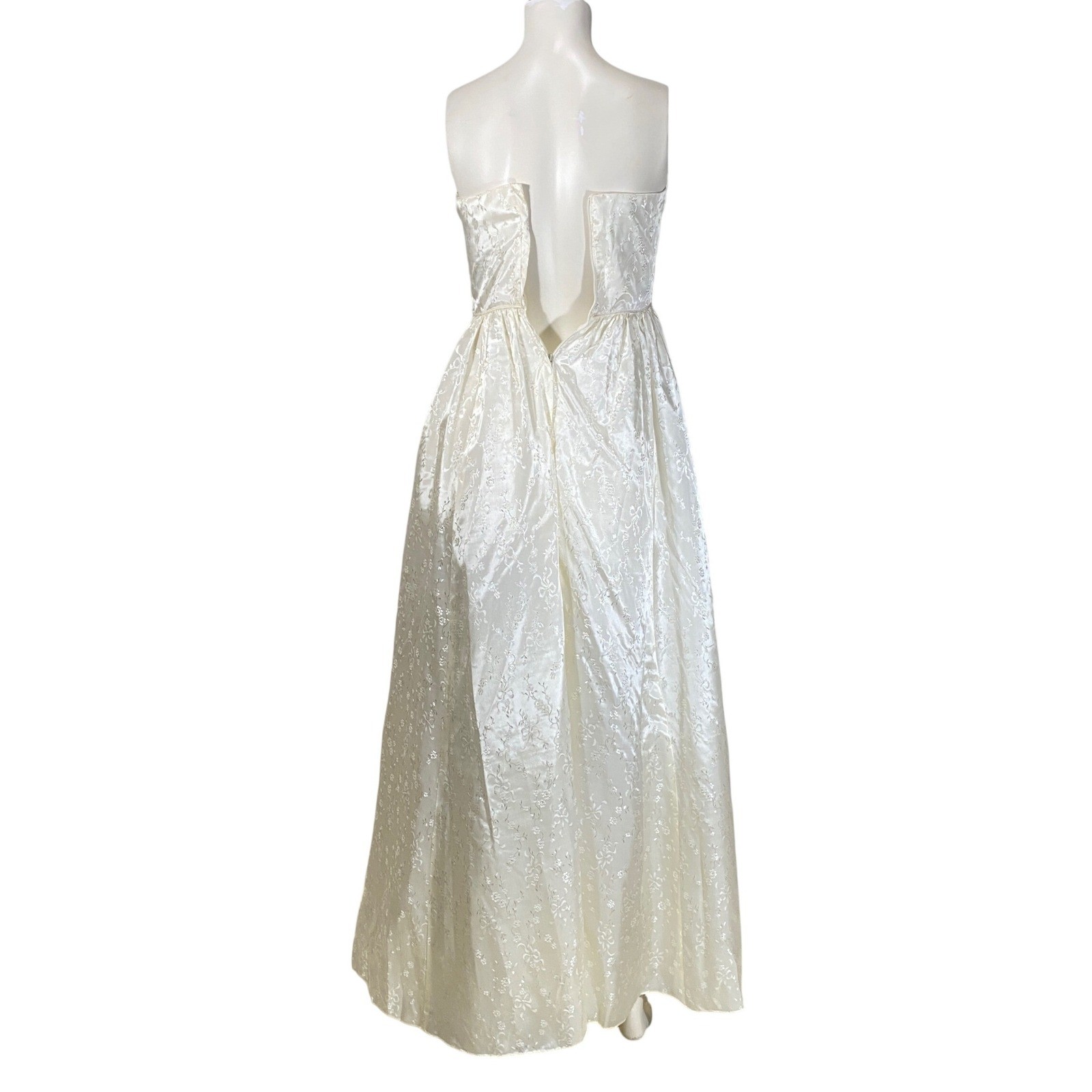 Vintage Candi Jones California Cream Floral Strapless Gown Dress XS 80s Romantic