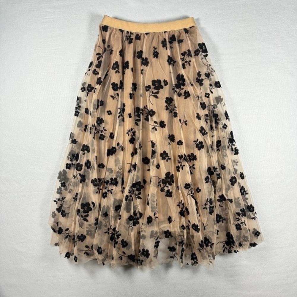 Chicwish Floral Velvet Mesh Midi Skirt Romantic Cottagecore Whimsigoth Size S