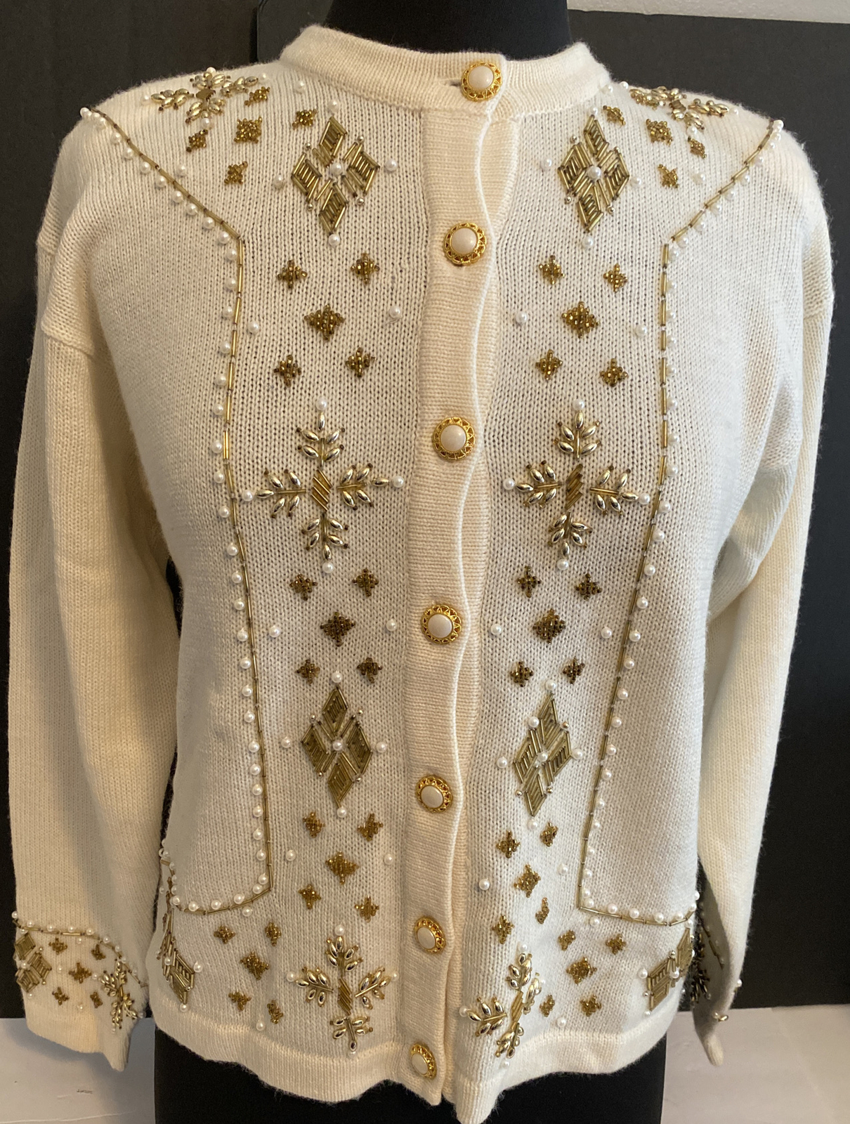 Vintage Robert Scott LTD Acrylic Lambswool Hand Beaded Cardigan Sweater Small