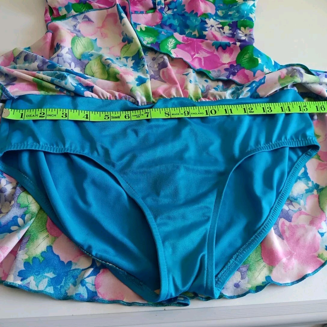 Vtg 14 One Piece Floral Sea Fashions of California Skirt Swimsuit Bathing Suit